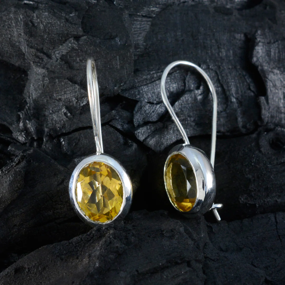 Citrine Latin American Lucia Solitaire Dangle Yellow Silver Earring - Image 2