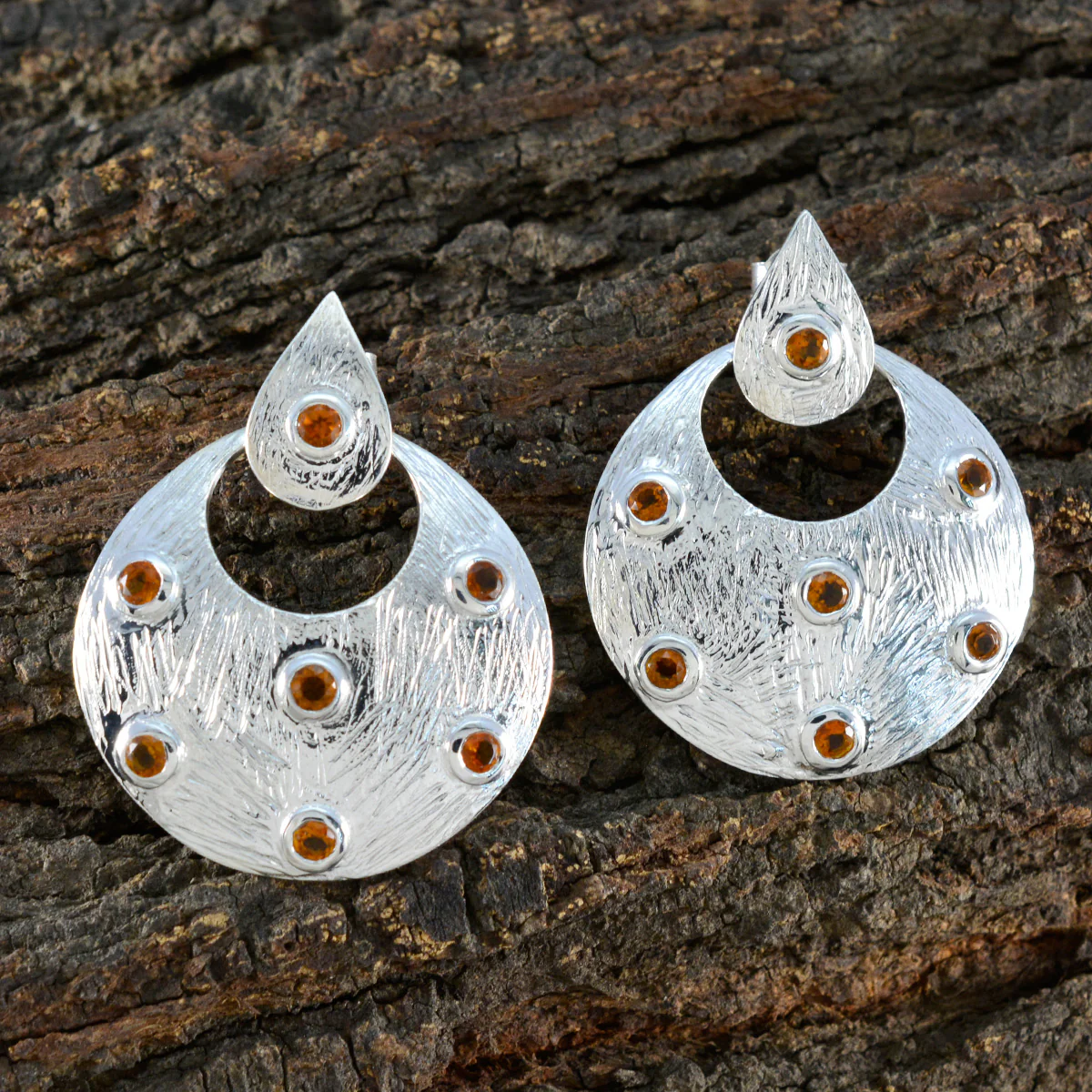 Citrine Latin American Xiu multiple Stud Yellow 925 Sterling Silver Earring - Image 3