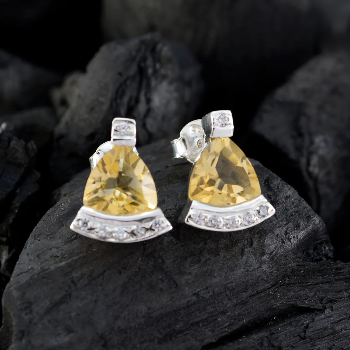 Citrine Mexican Cecilia multiple Stud Yellow 925 Silver Earring - Image 4