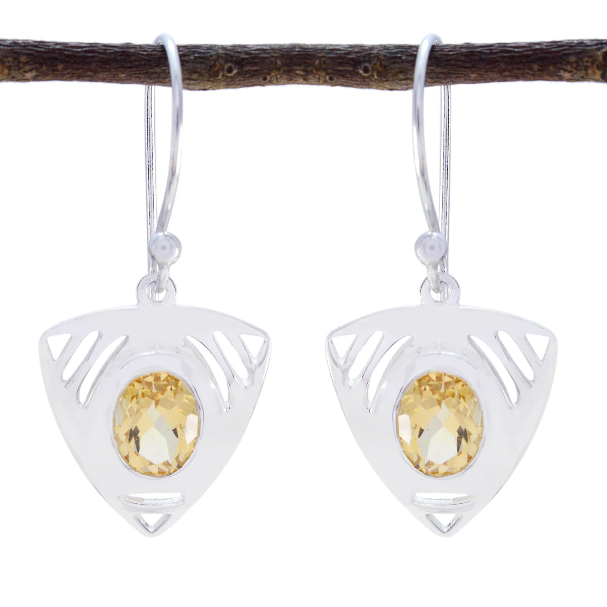 Citrine Middle Eastern Hazel Solitaire Dangle Yellow Sterling Silver Earring - Image 2