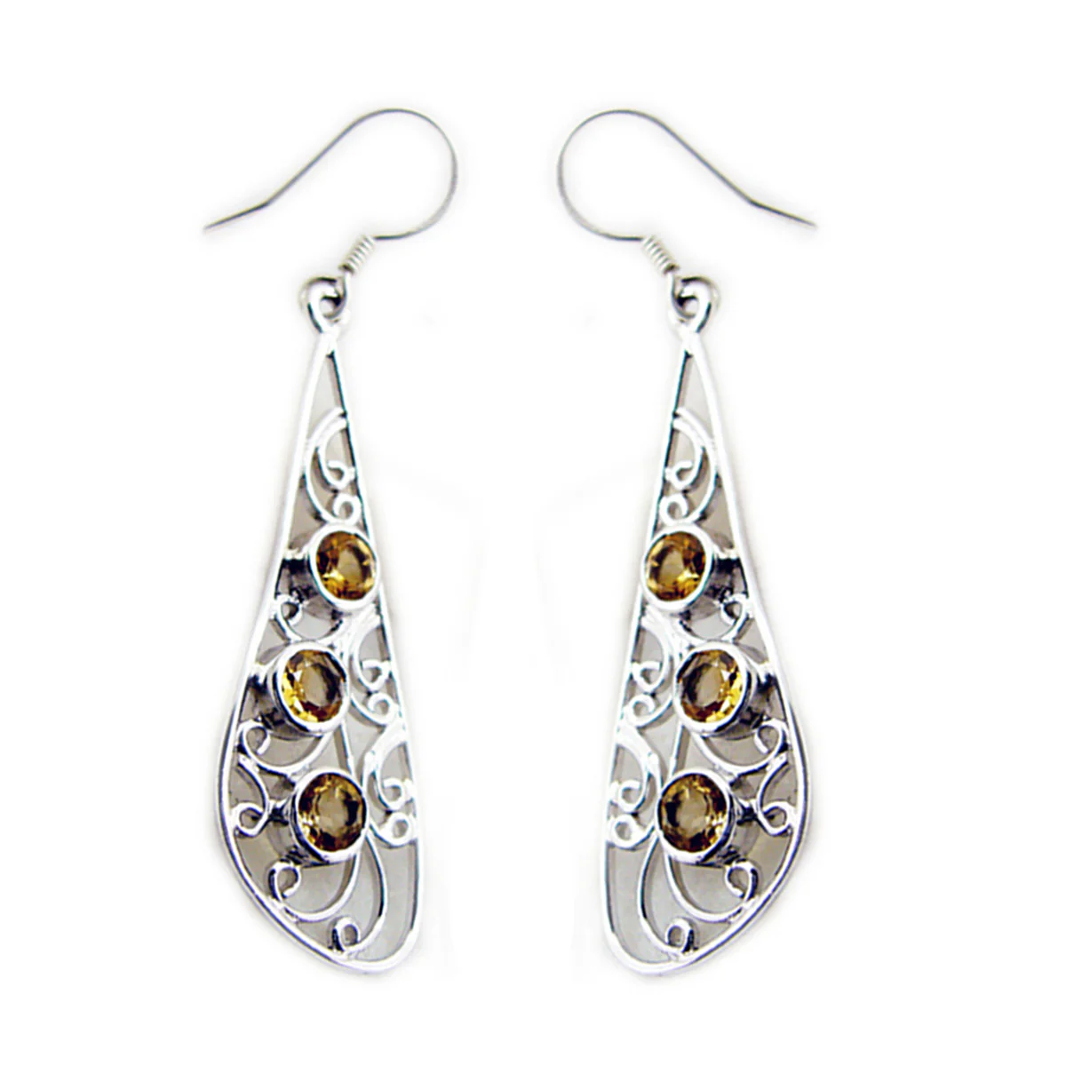 Citrine Middle Eastern Yasmine multiple Dangle Yellow 92.5 Silver Earring