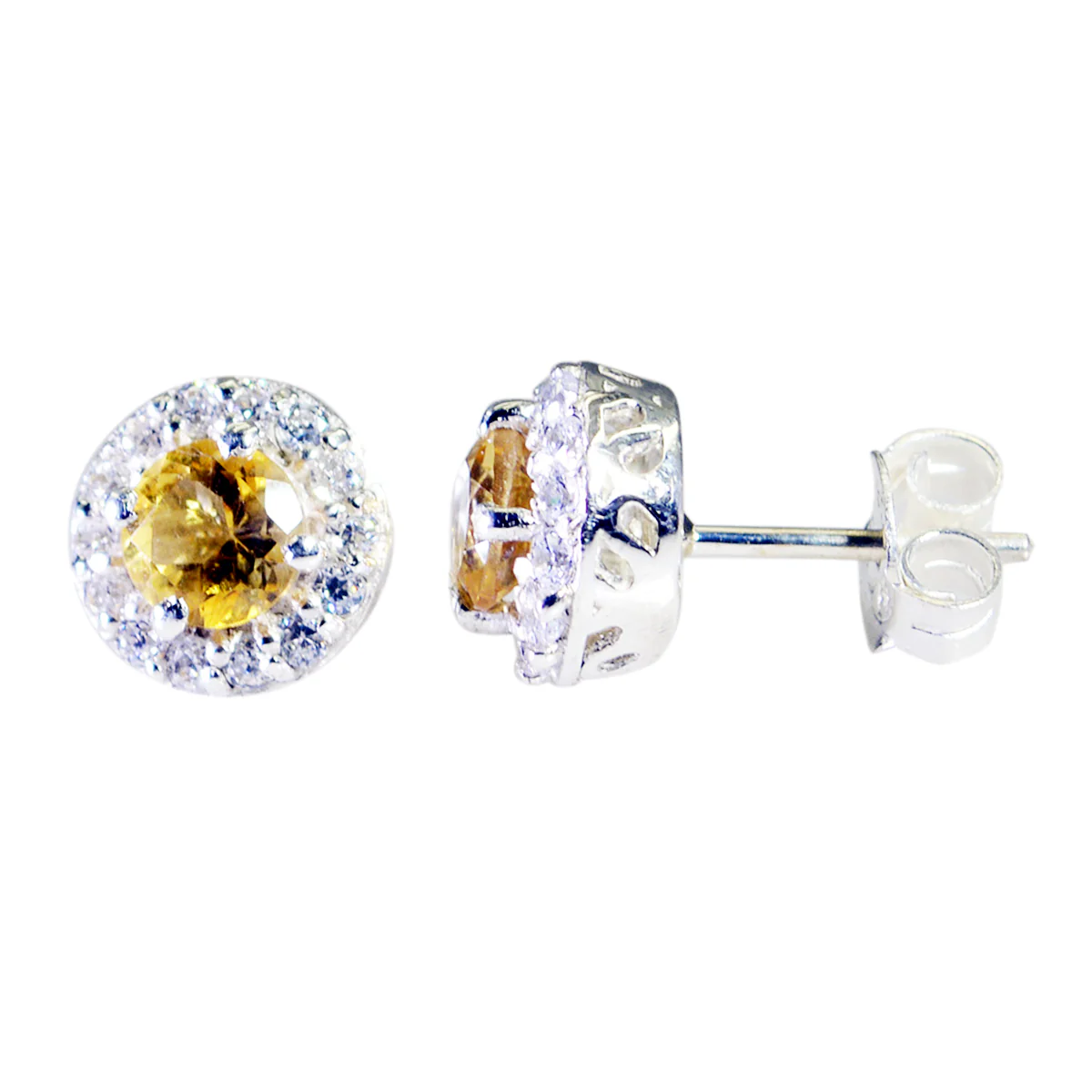 Citrine Moroccan Camilla multiple Stud Yellow 925 Sterling Silver Earring - Image 2