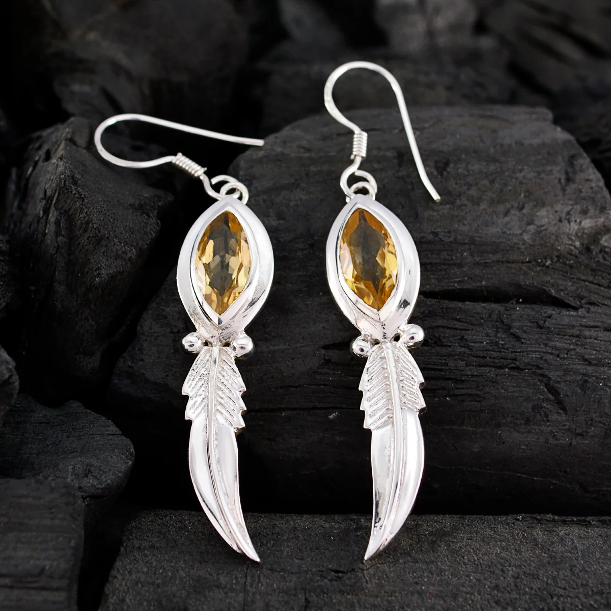 Citrine Moroccan Genesis Solitaire Dangle Yellow Silver Earring - Image 4