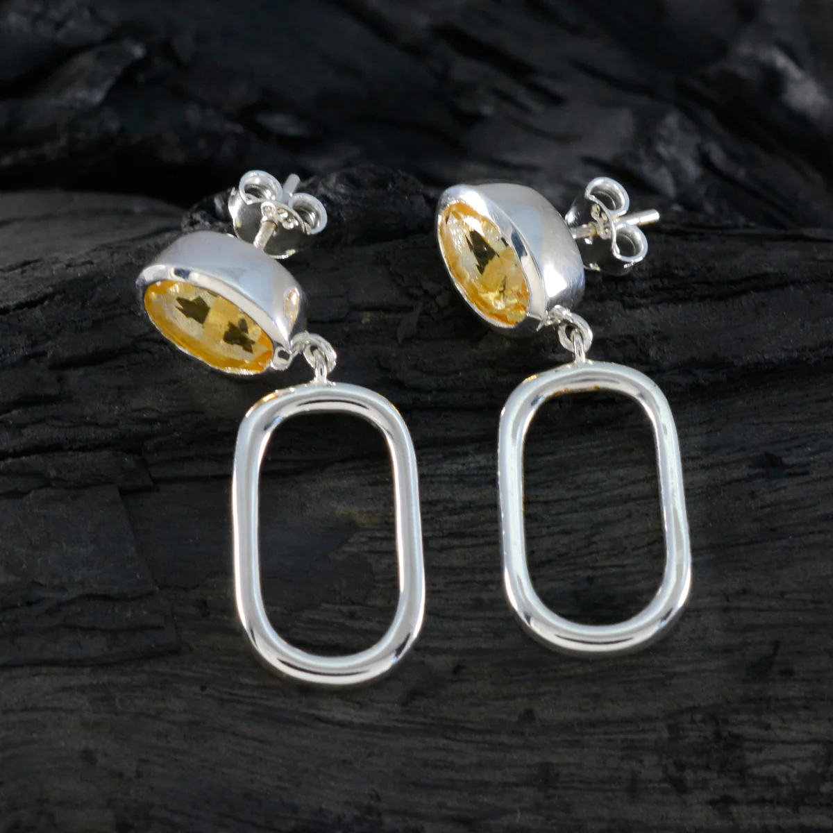 Citrine Moroccan Maya Solitaire Stud Yellow 92.5 Silver Earring - Image 2