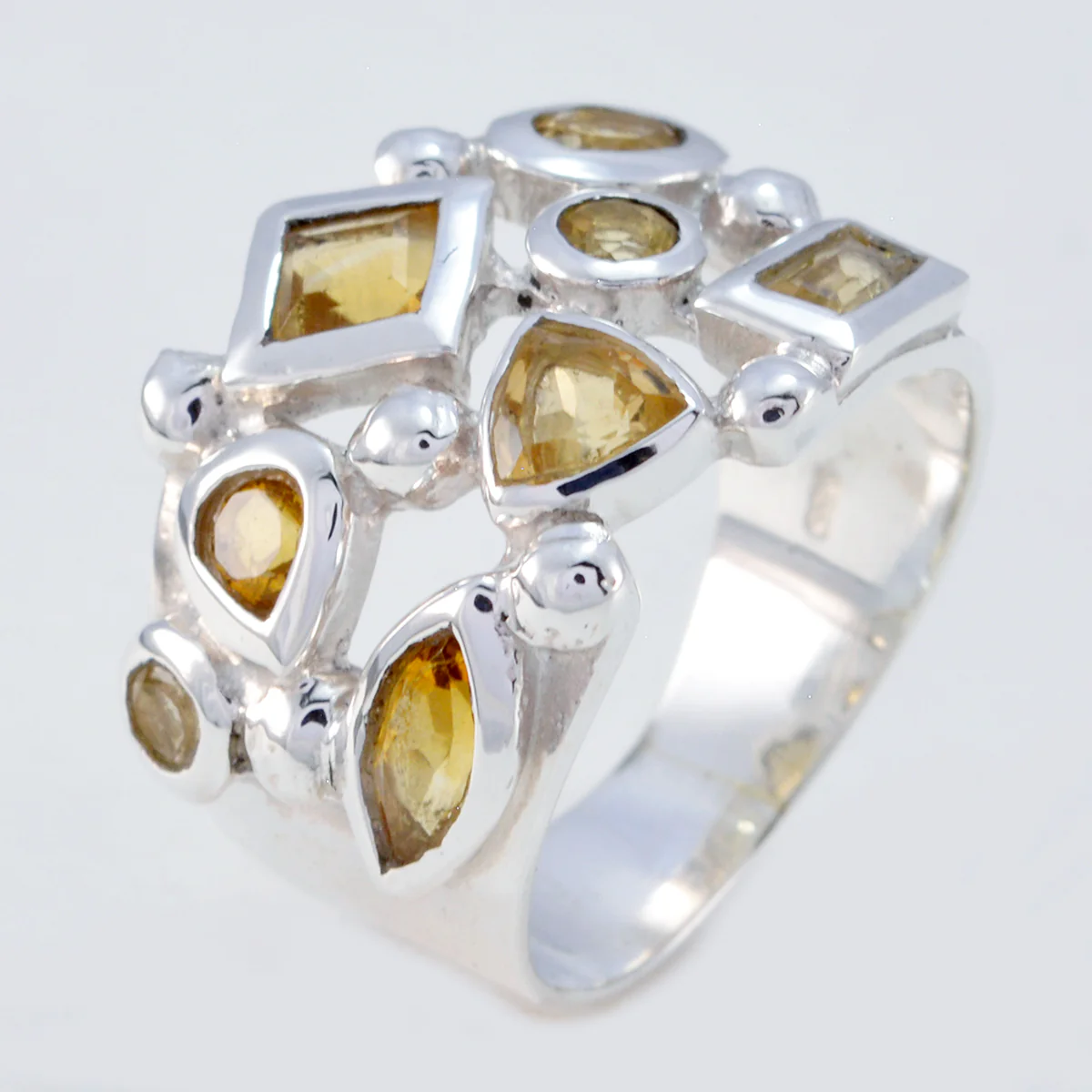 Citrine multiple Egyptian Silver Yellow Gemstones Eye-catching Modern Ring Jewelry - Image 2