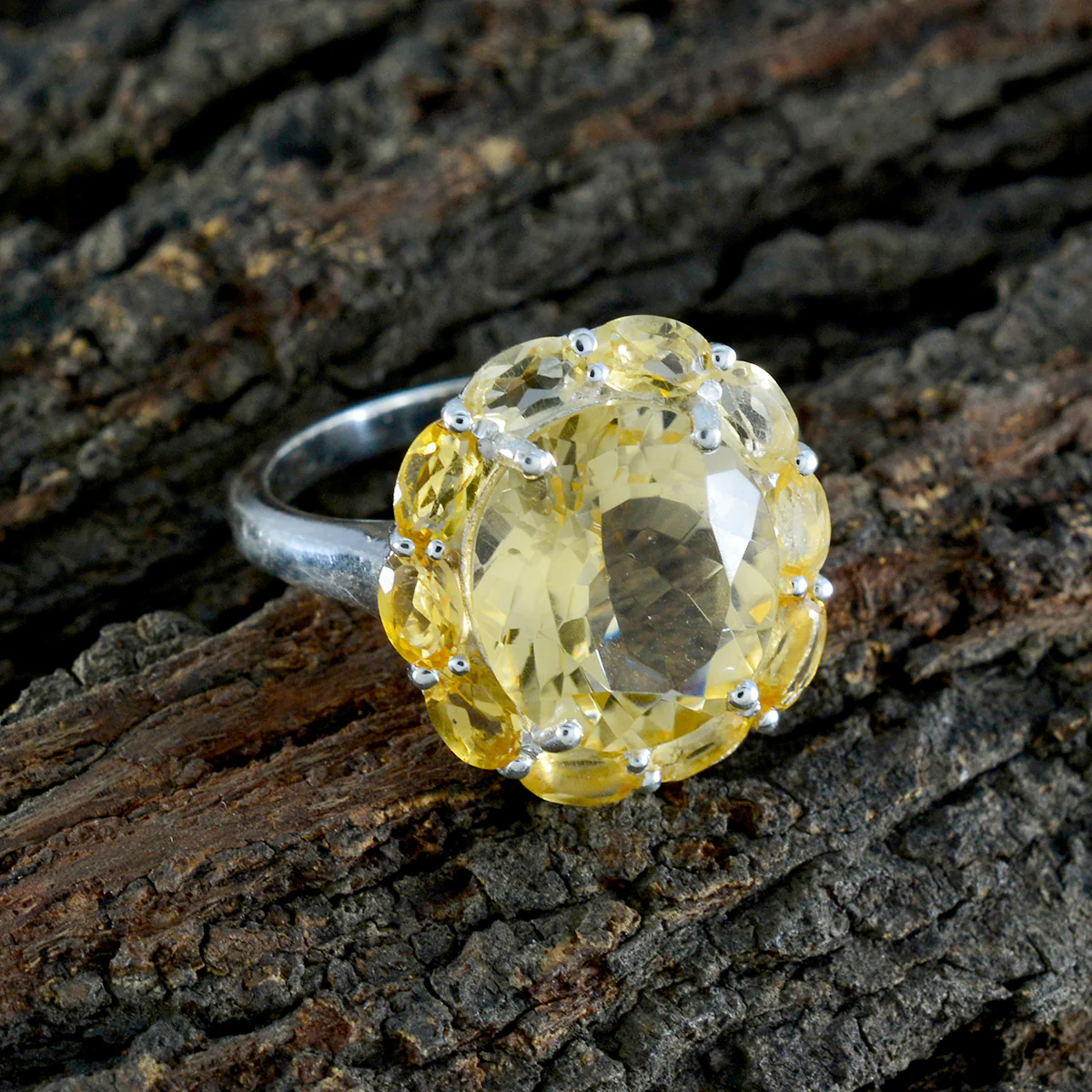 Citrine multiple German Silver Yellow Gemstone Eye-catching Modern Ring Jewelry - Image 3