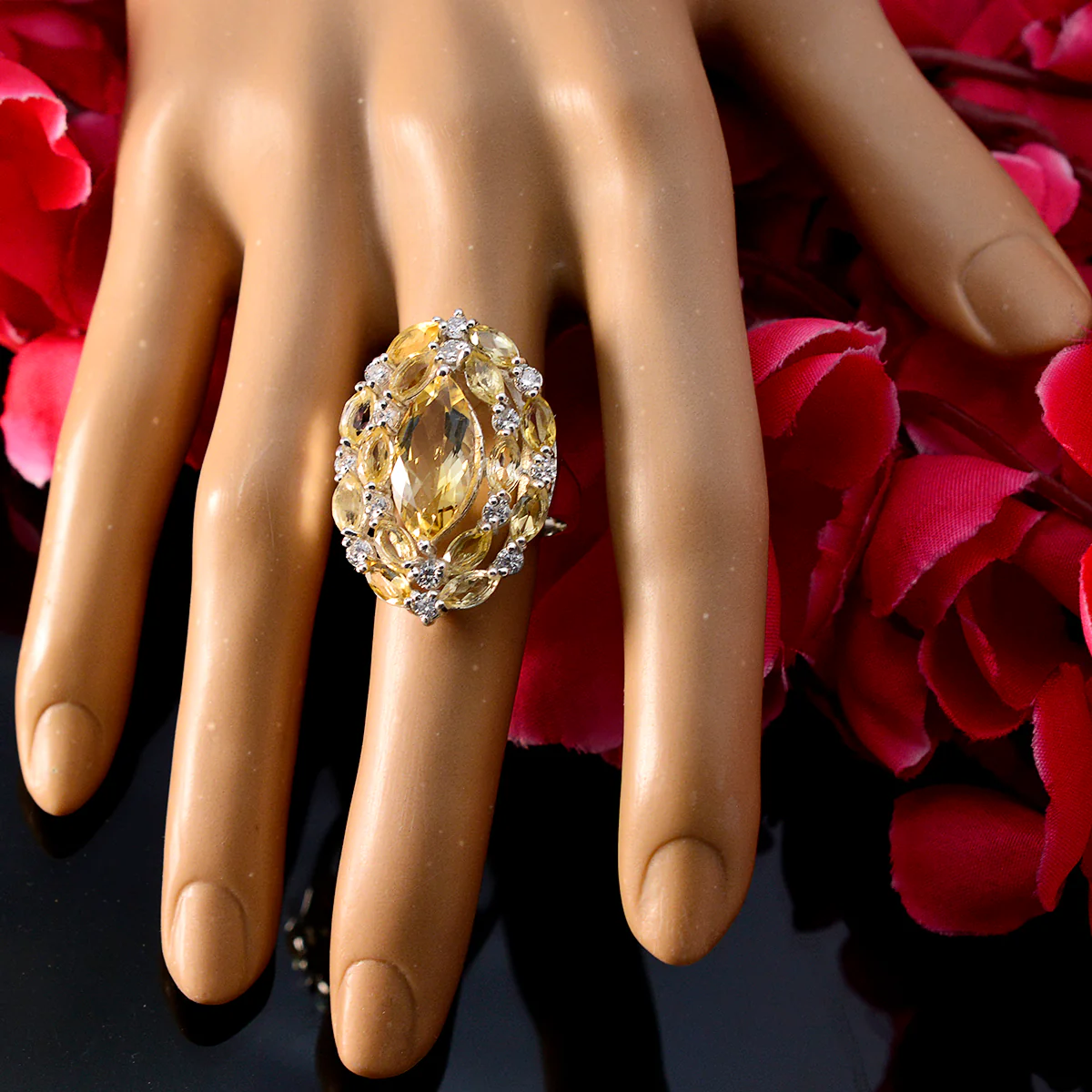 Citrine multiple German Silver Yellow Gemstones Essential  Abstract Ring Jewellery - Image 5