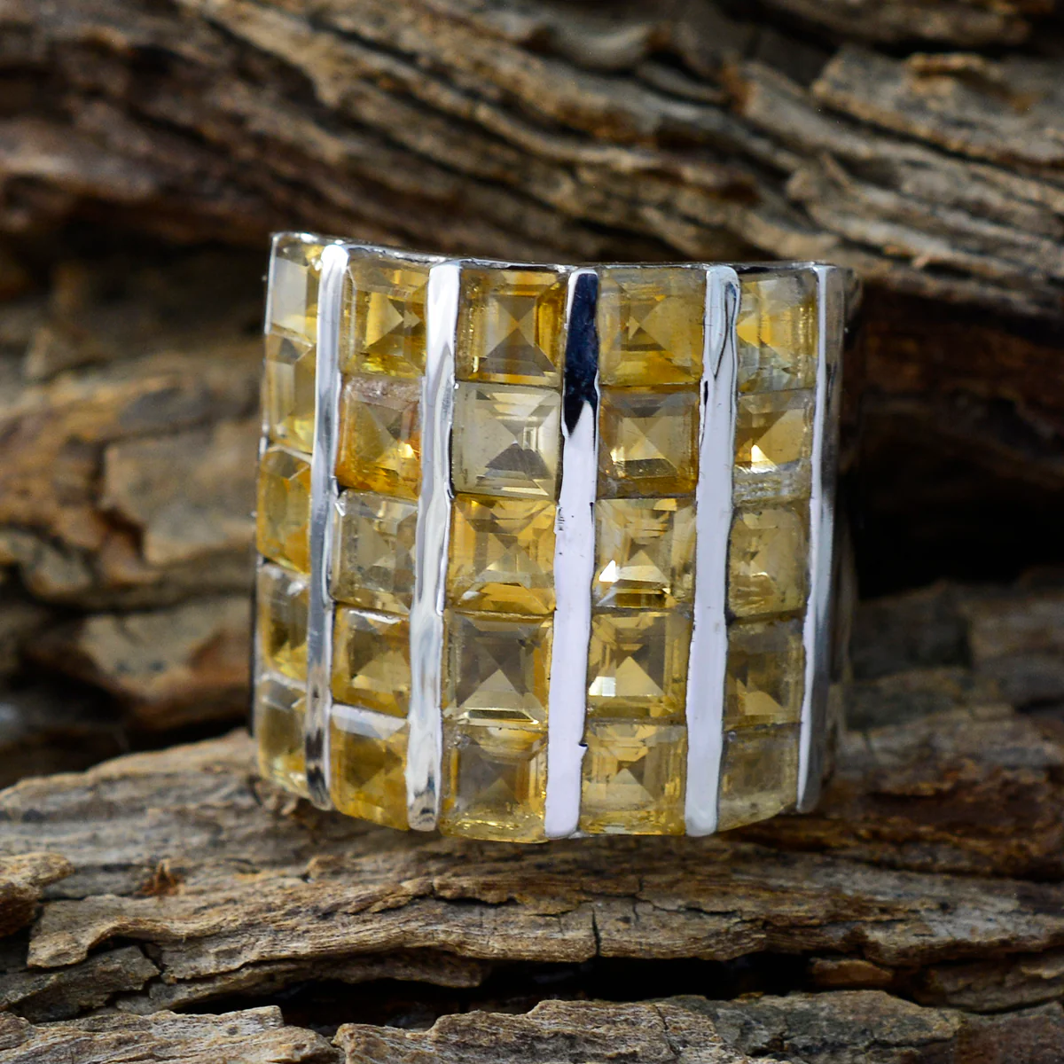 Citrine multiple Italian Sterling Silver Yellow Gemstone Chunky Signet Ring Jewellery - Image 3