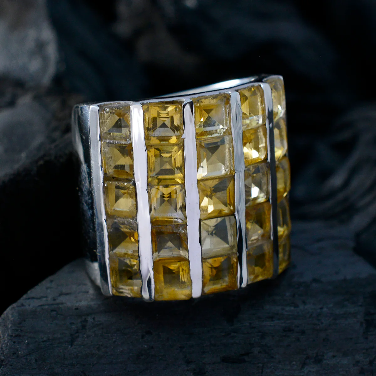 Citrine multiple Italian Sterling Silver Yellow Gemstone Chunky Signet Ring Jewellery - Image 4