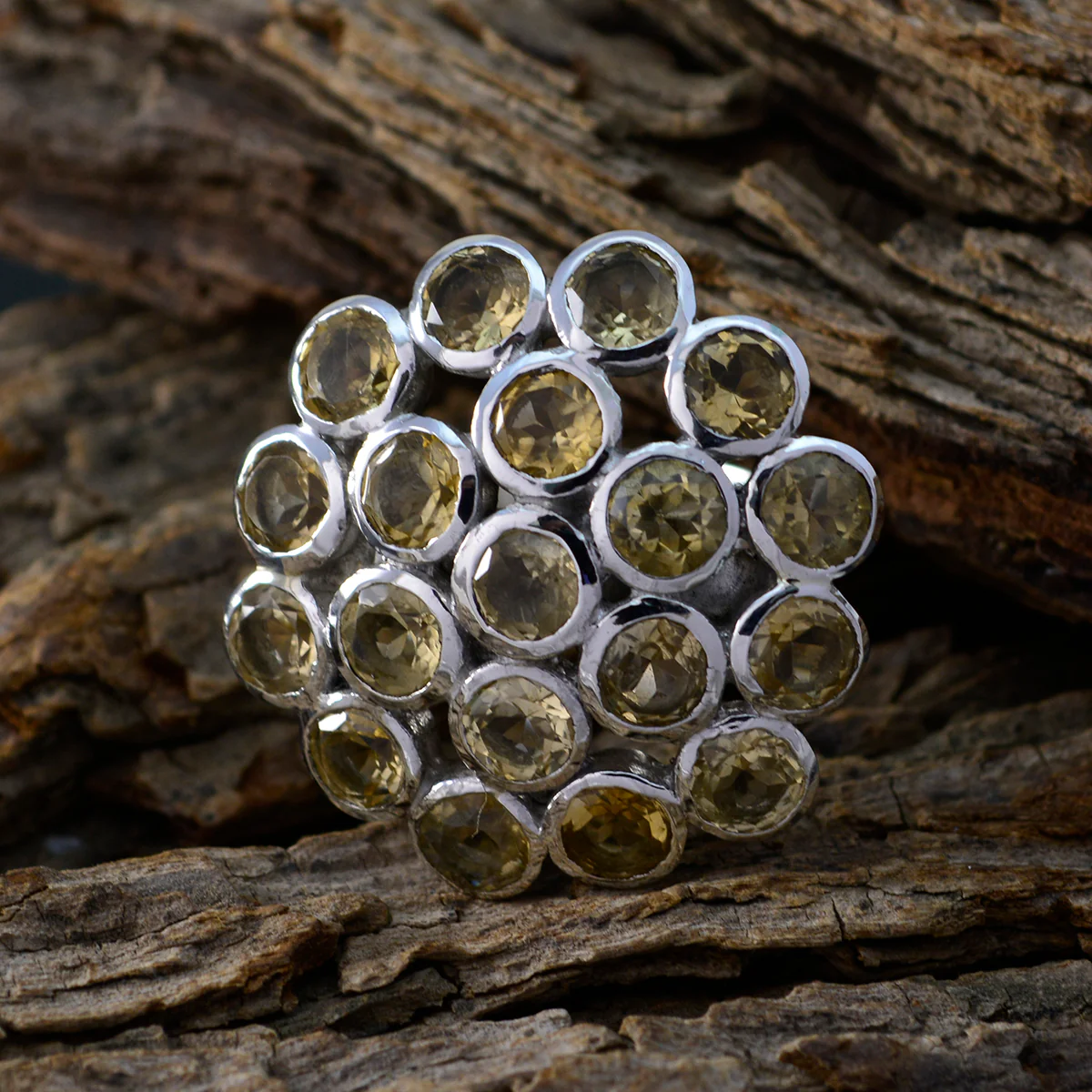 Citrine multiple Spanish Sterling Silver Yellow Gemstones Chunky Artisan Ring Jewelry - Image 3