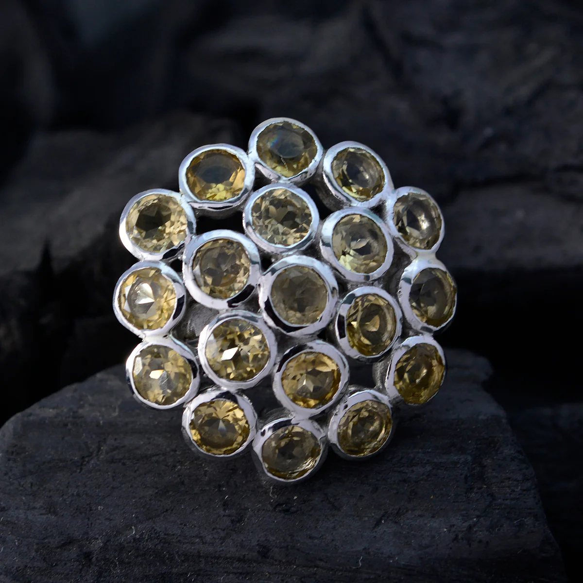 Citrine multiple Spanish Sterling Silver Yellow Gemstones Chunky Artisan Ring Jewelry - Image 4