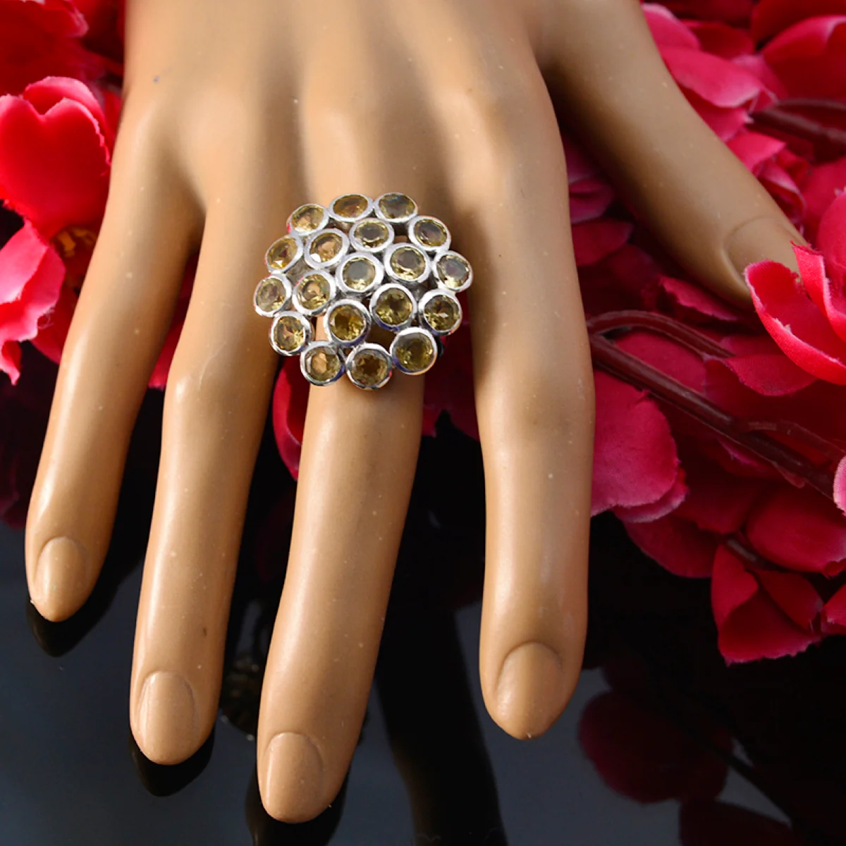 Citrine multiple Spanish Sterling Silver Yellow Gemstones Chunky Artisan Ring Jewelry - Image 5