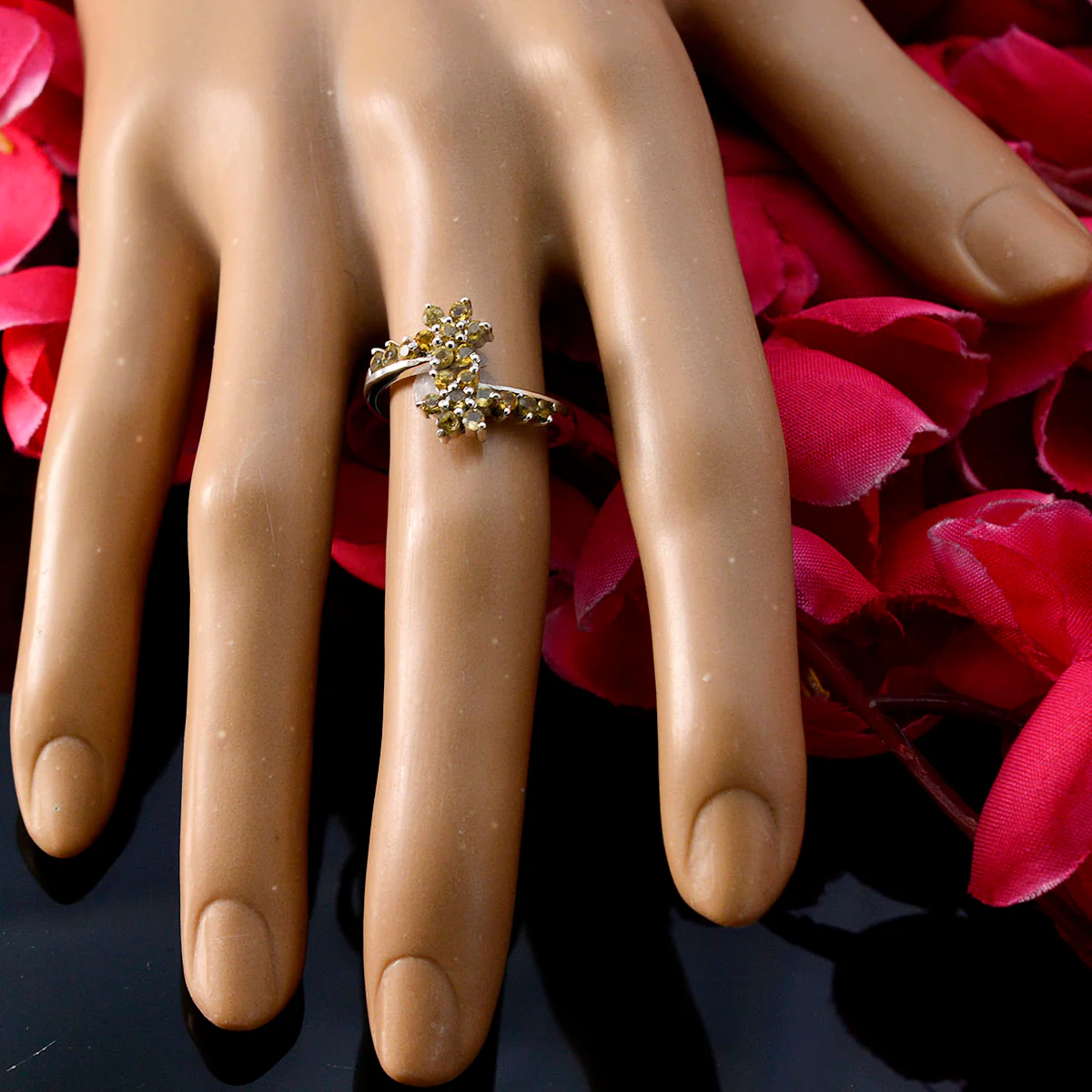 Citrine multiple Turkish 92.5 Silver Yellow Gems Delicate Romantic Ring Jewelry - Image 5