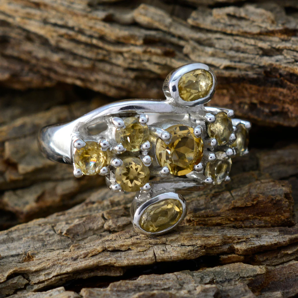 Citrine Navratna Indian 925 Sterling Silver Yellow Gemstone Essential Modern Ring Jewelry - Image 3