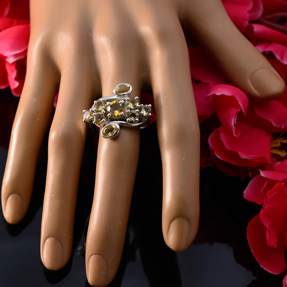 Citrine Navratna Indian 925 Sterling Silver Yellow Gemstone Essential Modern Ring Jewelry - Image 5