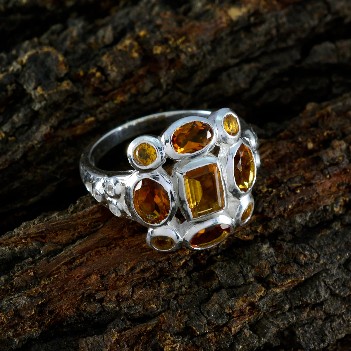 Citrine Navratna Indian 925 Sterling Silver Yellow Gemstone Minimal Sophisticated Ring Jewelry - Image 3