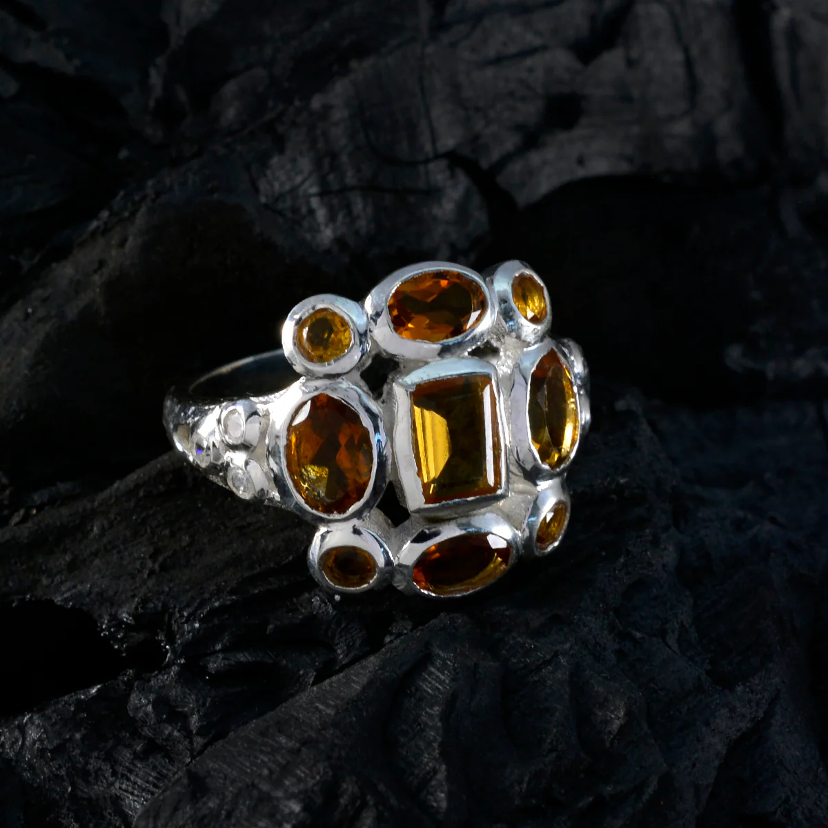 Citrine Navratna Indian 925 Sterling Silver Yellow Gemstone Minimal Sophisticated Ring Jewelry - Image 4