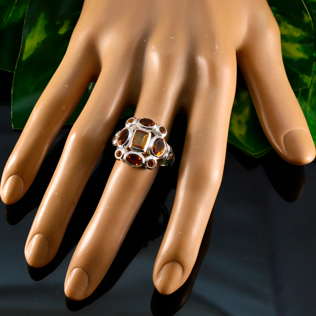 Citrine Navratna Indian 925 Sterling Silver Yellow Gemstone Minimal Sophisticated Ring Jewelry - Image 5