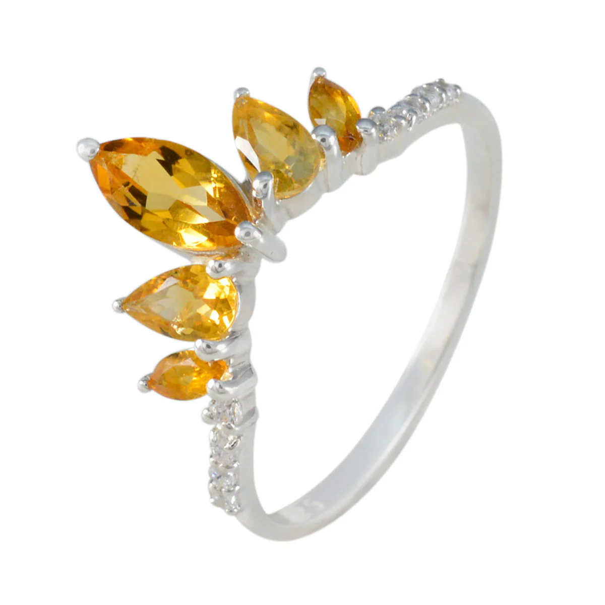 Citrine Penta Turkish 92.5 Silver Yellow Gemstone Elegant crown Ring Jewelry - Image 2