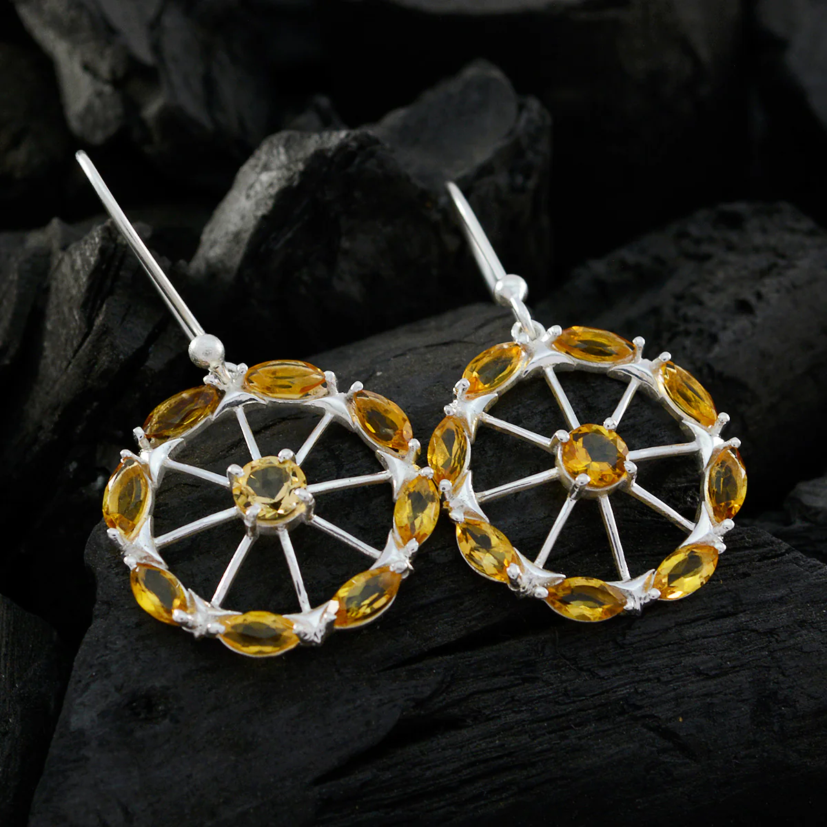 Citrine Russian Isabel multiple Dangle Yellow 925 Sterling Silver Earring - Image 2