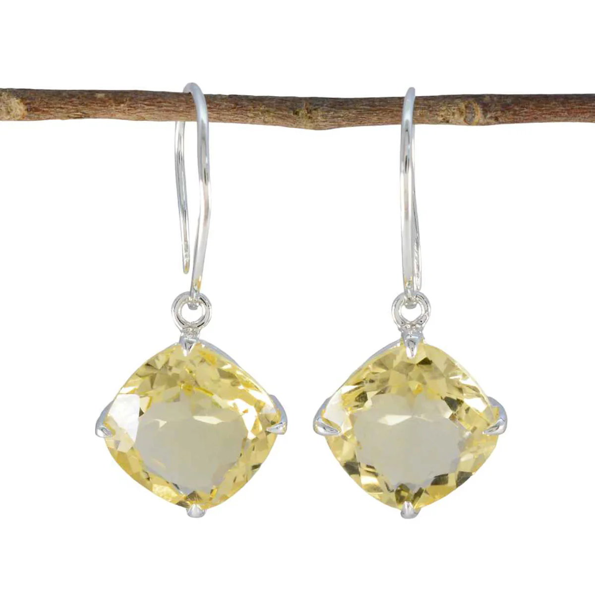 Citrine Russian Mathilde Solitaire Dangle Yellow 925 Silver Earring - Image 2