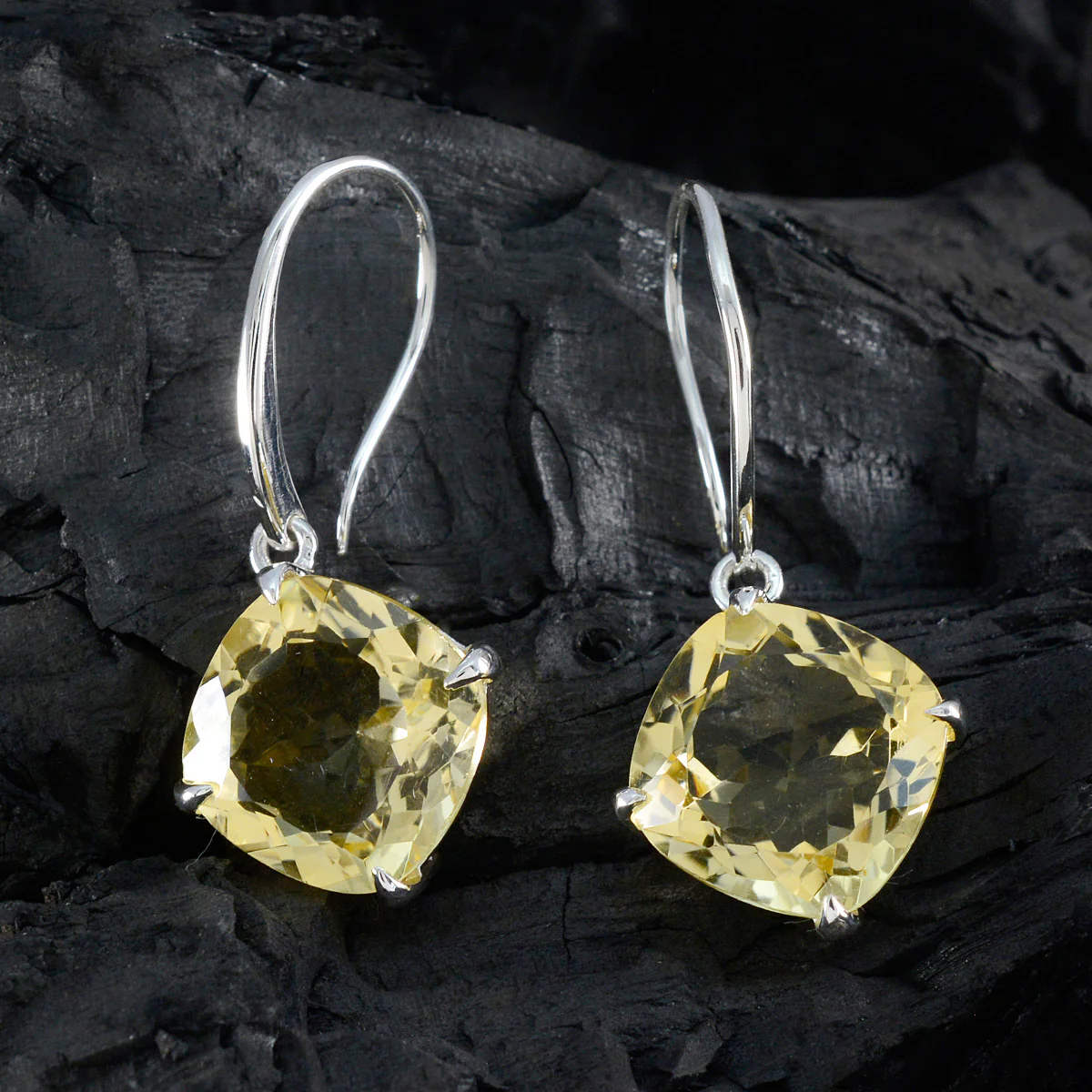 Citrine Russian Mathilde Solitaire Dangle Yellow 925 Silver Earring - Image 4