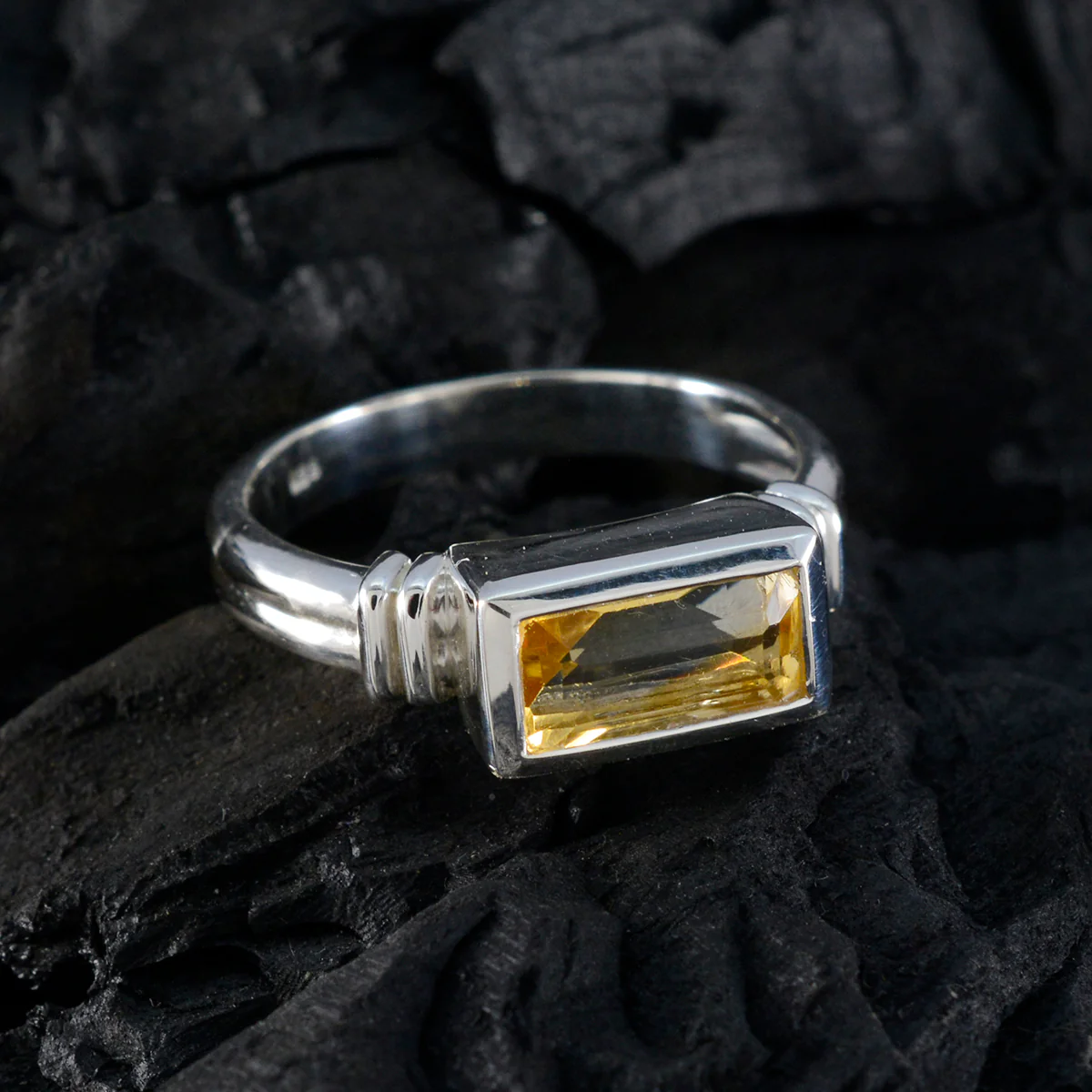 Citrine Solitaire African Silver Yellow Gemstone Minimal Trendy Ring Jewelry - Image 4