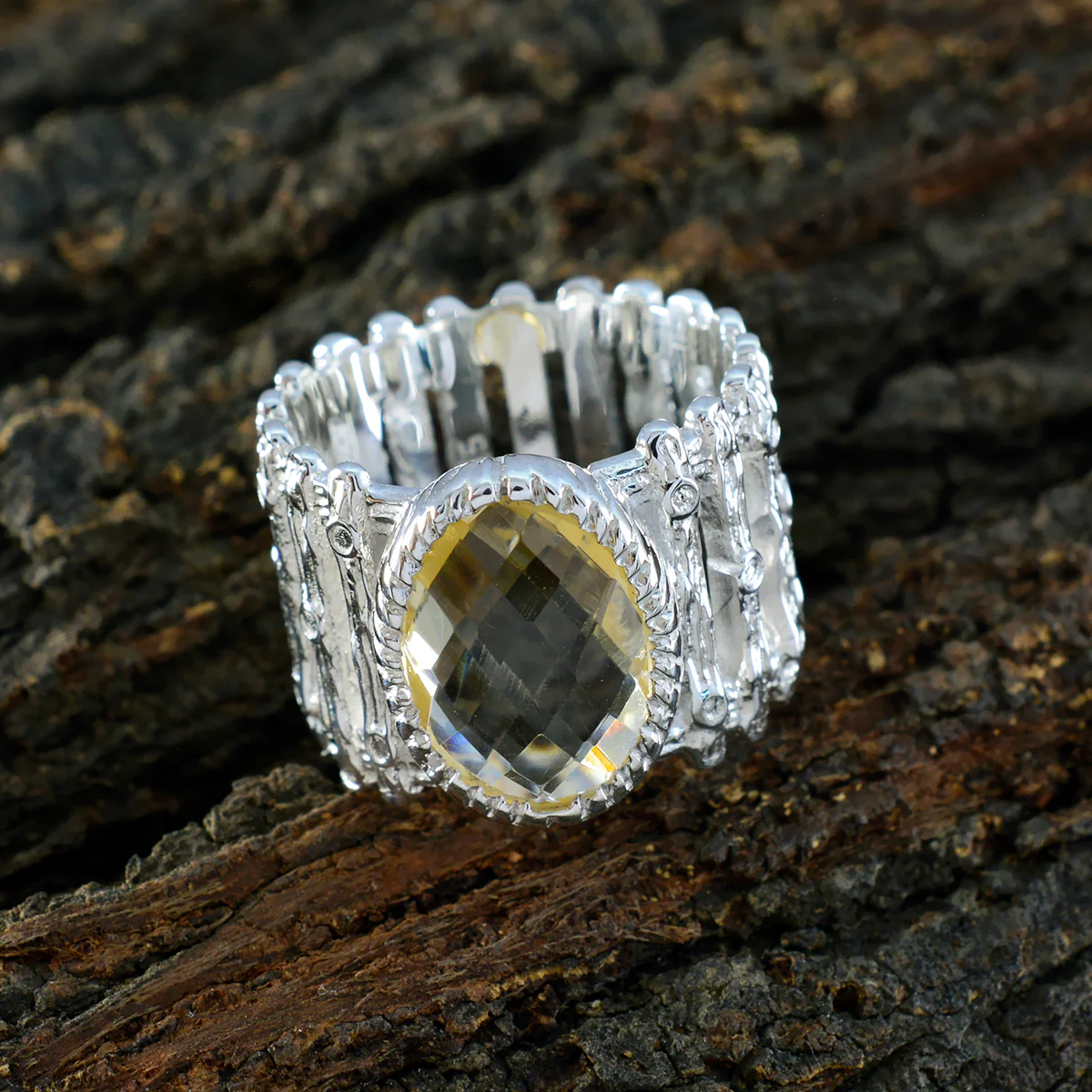 Citrine Solitaire African Sterling Silver Yellow Gemstone Edgy Armor Band Jewelry - Image 3