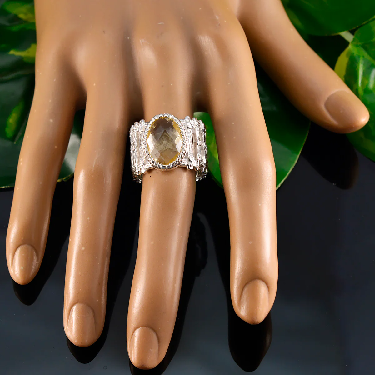 Citrine Solitaire African Sterling Silver Yellow Gemstone Edgy Armor Band Jewelry - Image 5
