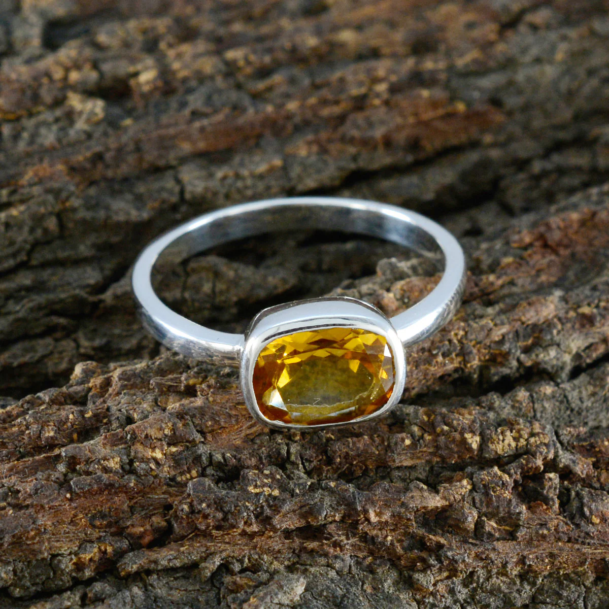 Citrine Solitaire American 92.5 Silver Yellow Gemstone Whisper-thin Abstract Ring Jewelry - Image 3