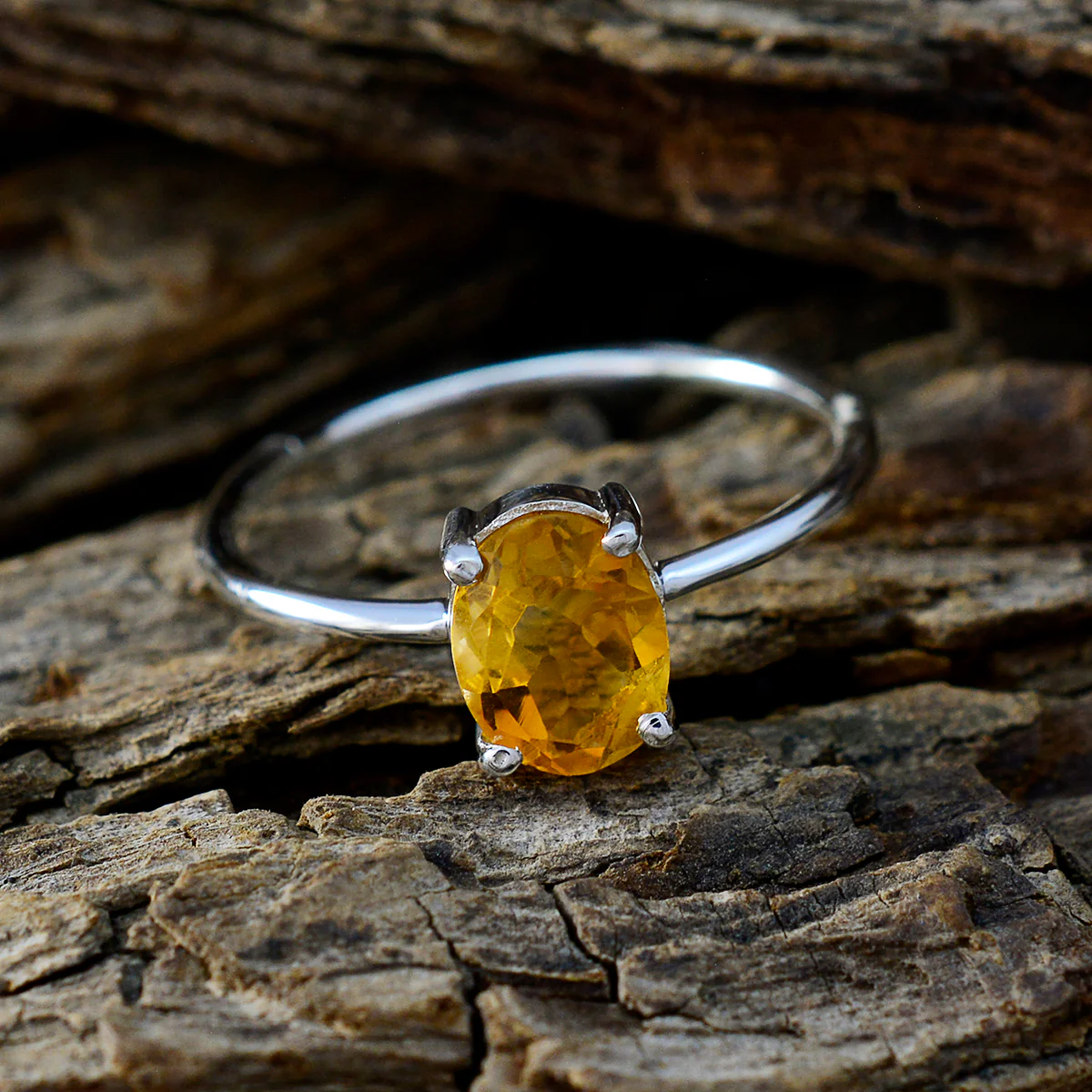 Citrine Solitaire American Sterling Silver Yellow Gemstones Elegant Luxurious Ring Jewellery - Image 3