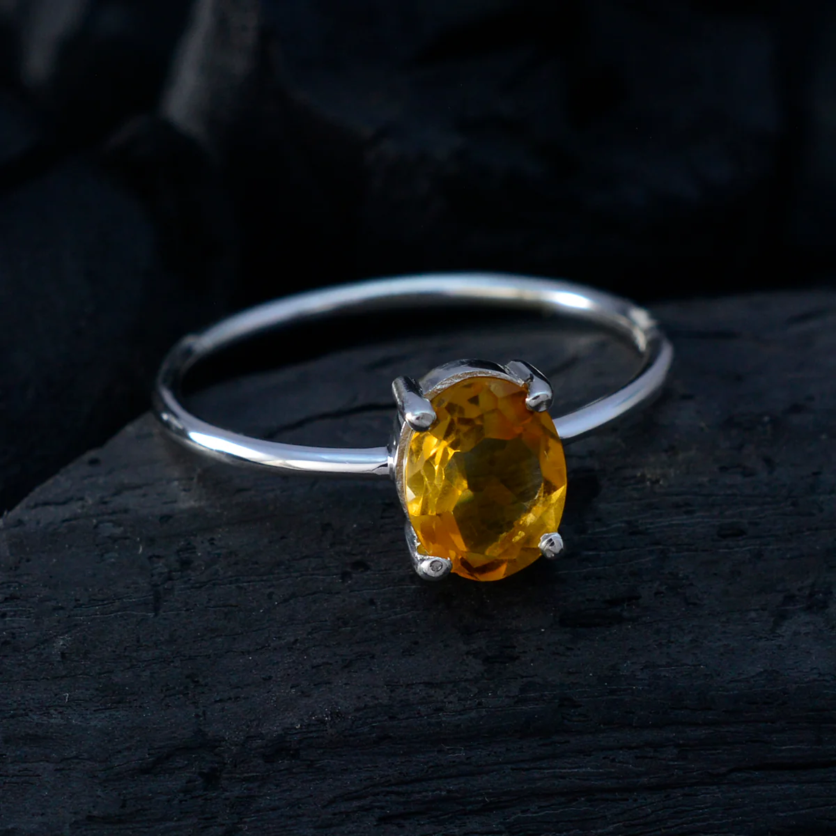 Citrine Solitaire American Sterling Silver Yellow Gemstones Elegant Luxurious Ring Jewellery - Image 4