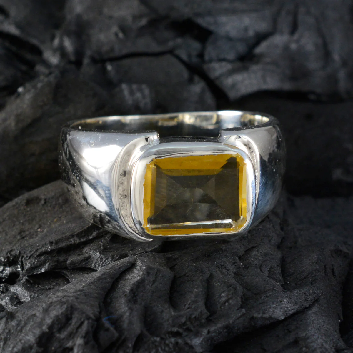Citrine Solitaire Egyptian 92.5 Silver Yellow Gemstone Essential Contemporary Ring Jewellery - Image 4