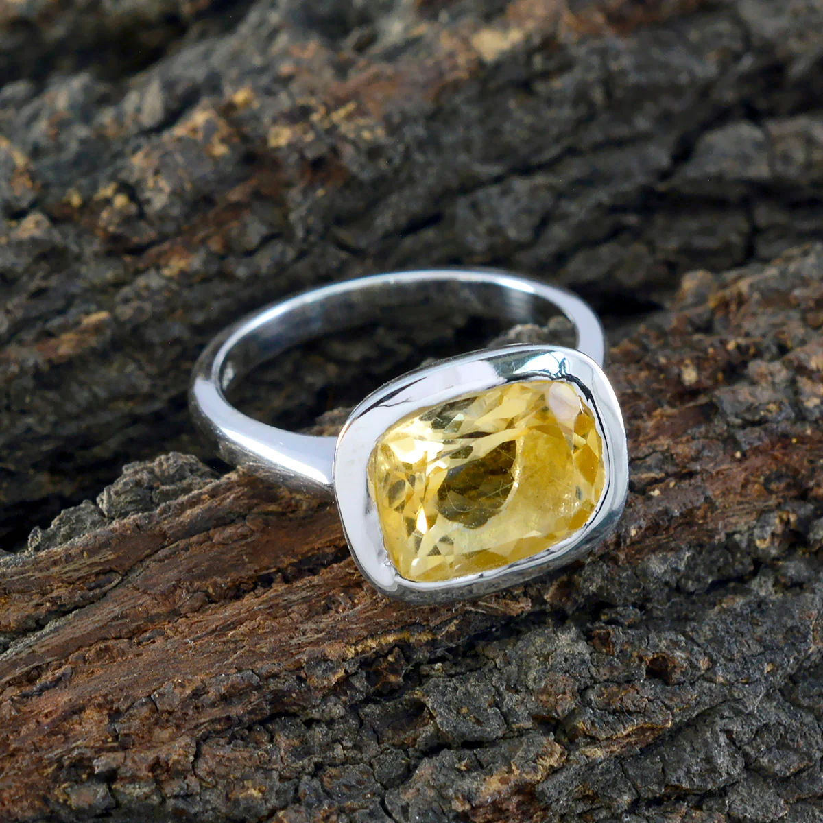 Citrine Solitaire Egyptian 92.5 Silver Yellow Gemstones Minimal Artisan Ring Jewelry - Image 3