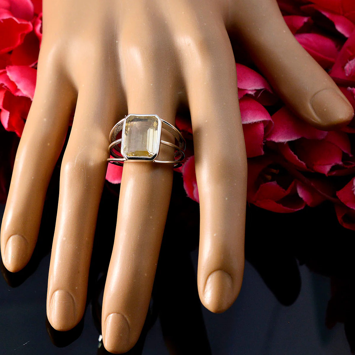 Citrine Solitaire Egyptian 925 Silver Yellow Gemstones Mid-weight Contemporary Ring Jewellery - Image 5