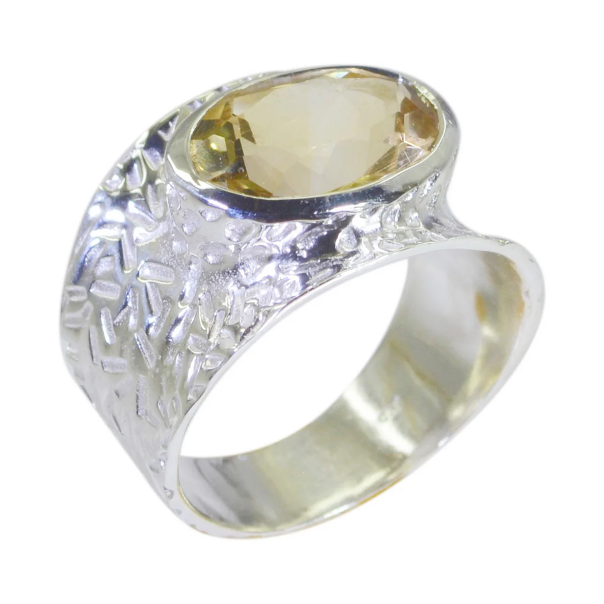 Citrine Solitaire French Silver Yellow Gemstone Versatile Oversized Band Jewelry - Image 2