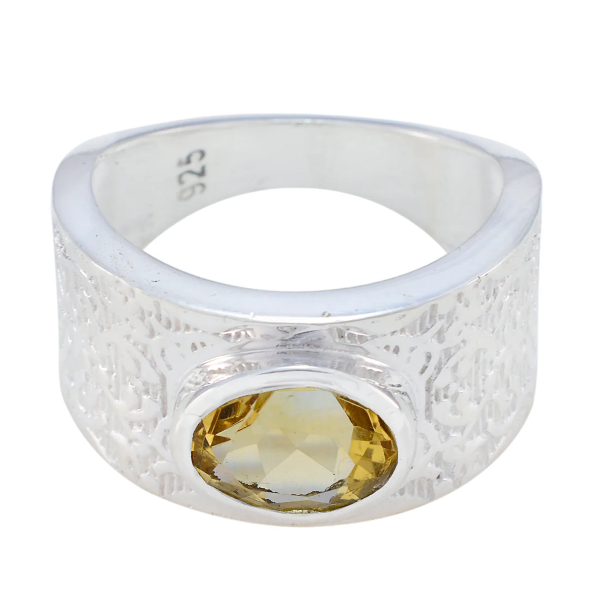 Citrine Solitaire French Sterling Silver Yellow Gemstone Essential Art Deco Ring Jewellery