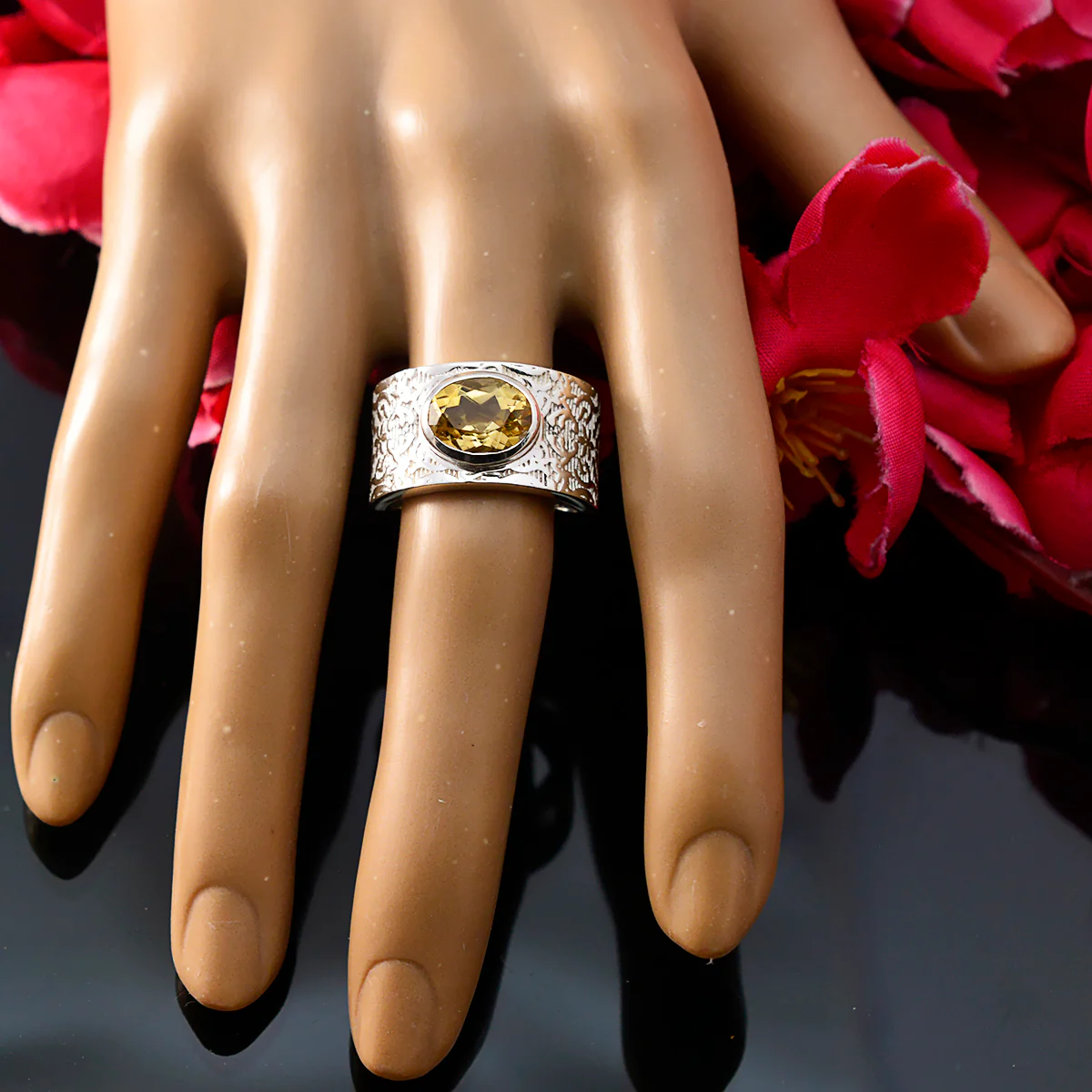 Citrine Solitaire French Sterling Silver Yellow Gemstone Essential Art Deco Ring Jewellery - Image 5