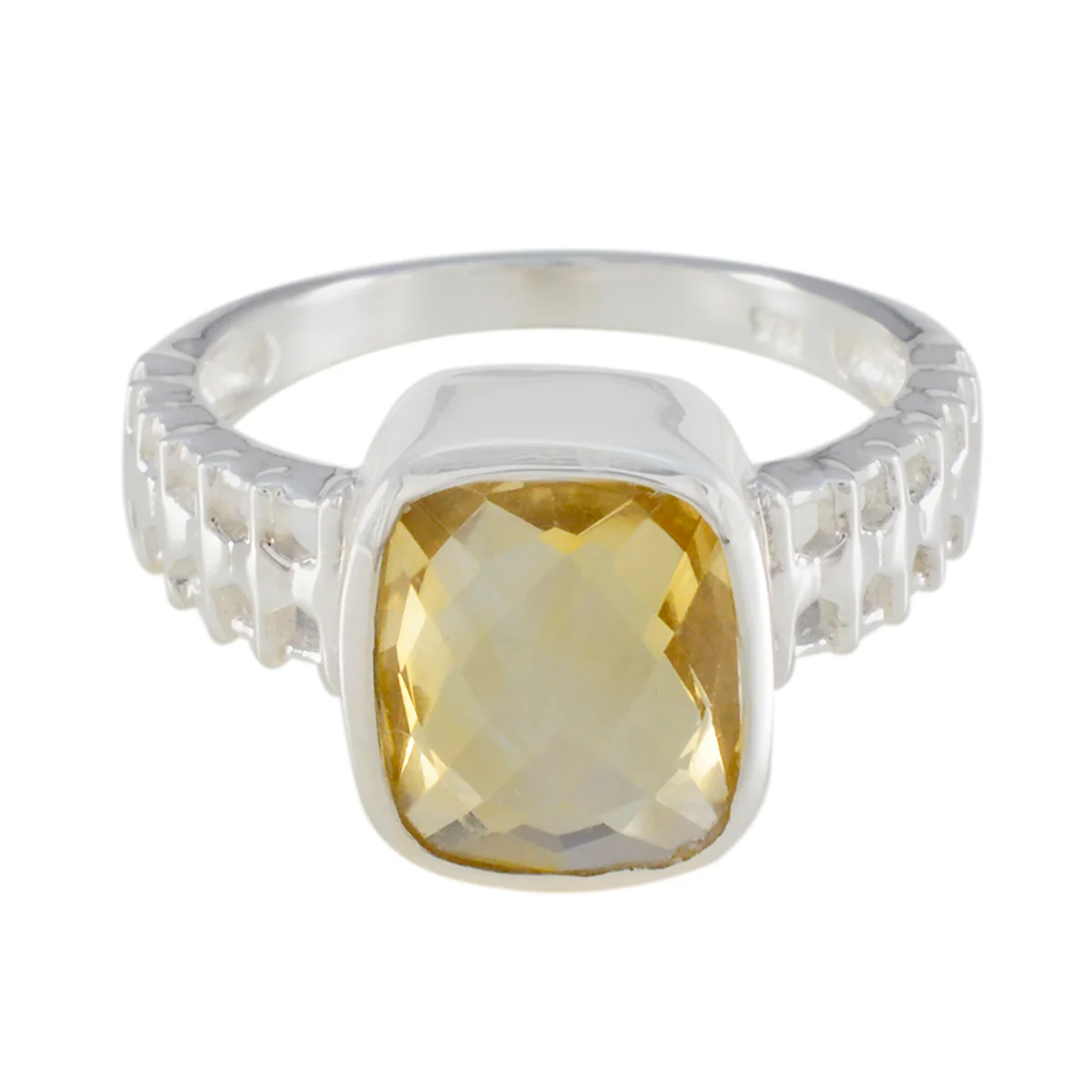 Citrine Solitaire French Sterling Silver Yellow Gemstones Mid-weight Trendy Ring Jewellery