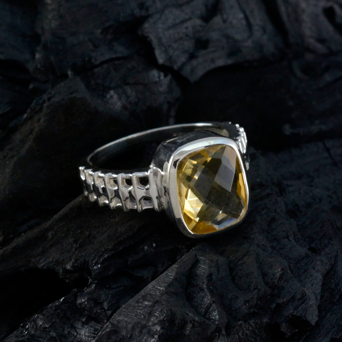 Citrine Solitaire French Sterling Silver Yellow Gemstones Mid-weight Trendy Ring Jewellery - Image 4