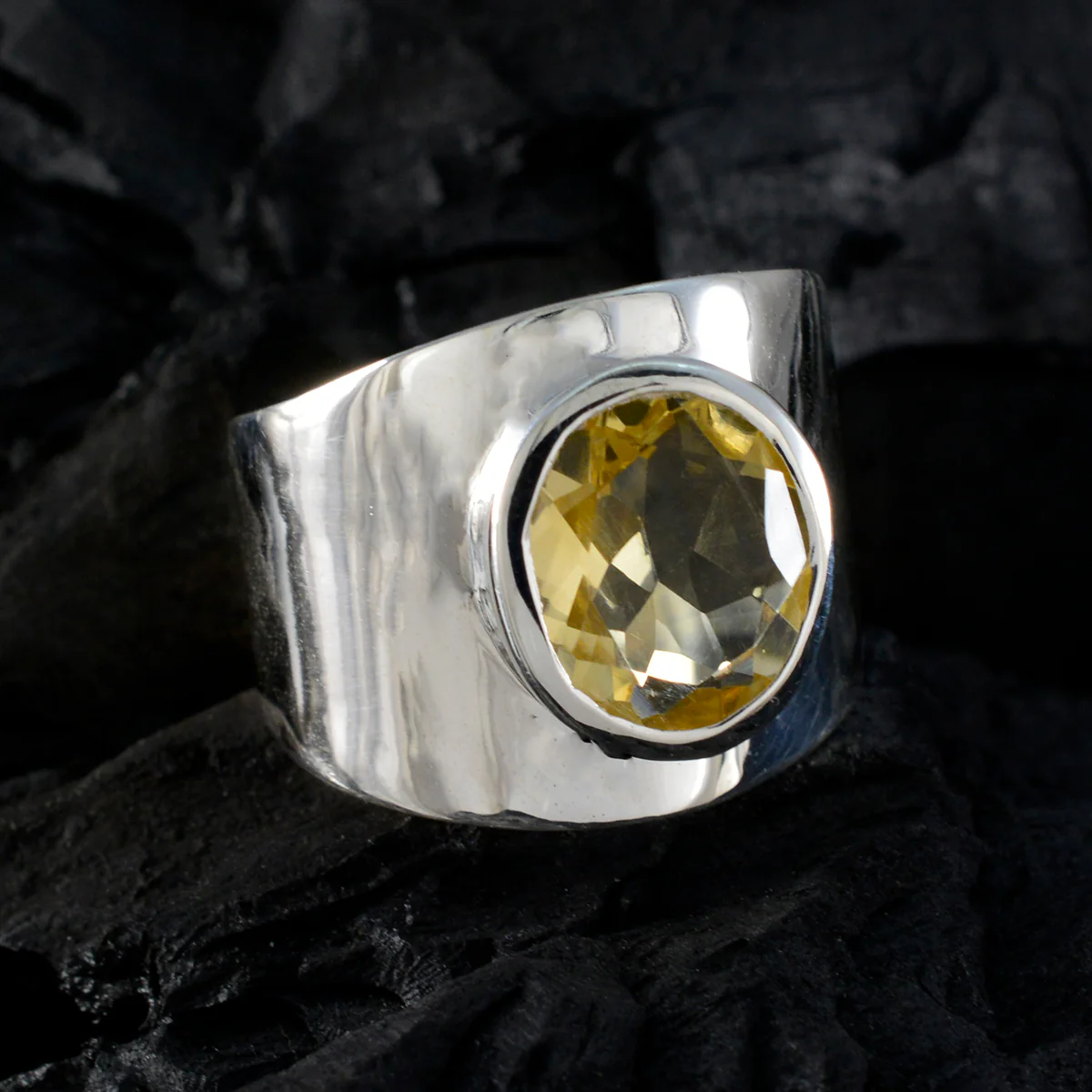Citrine Solitaire German Silver Yellow Gems Versatile Armor Ring Jewelry - Image 5