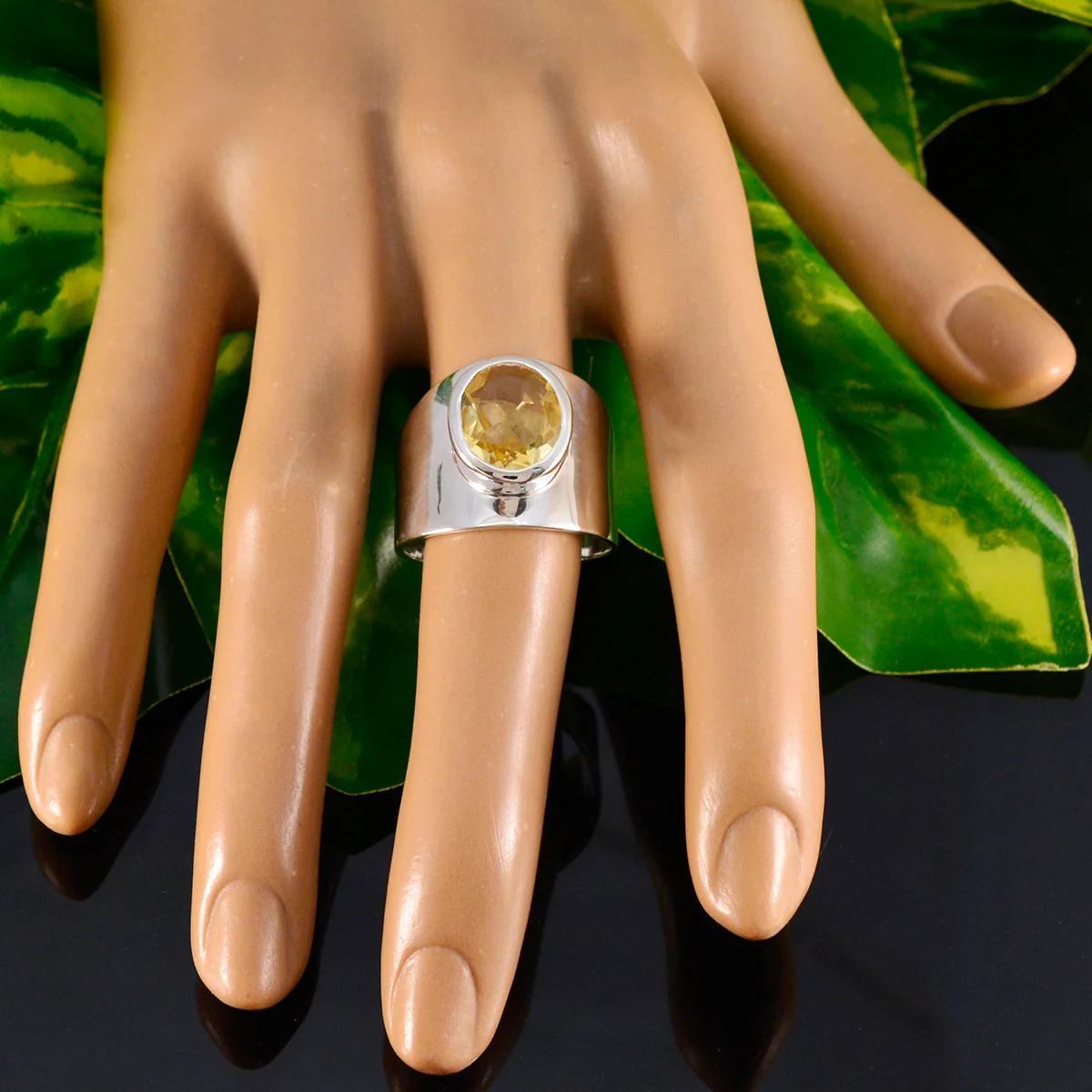 Citrine Solitaire German Silver Yellow Gems Versatile Armor Ring Jewelry - Image 6