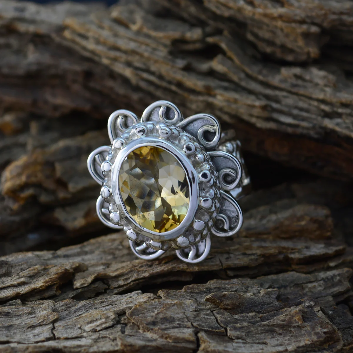 Citrine Solitaire Italian 925 Silver Yellow Gemstone Chunky Signet Ring Jewelry - Image 3