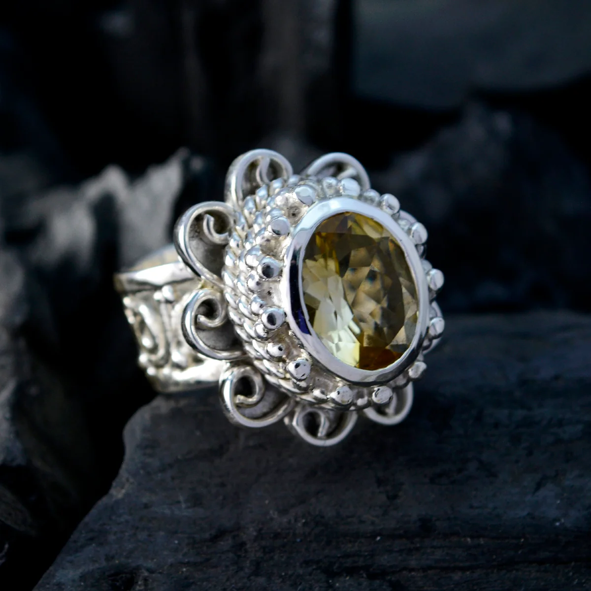 Citrine Solitaire Italian 925 Silver Yellow Gemstone Chunky Signet Ring Jewelry - Image 4