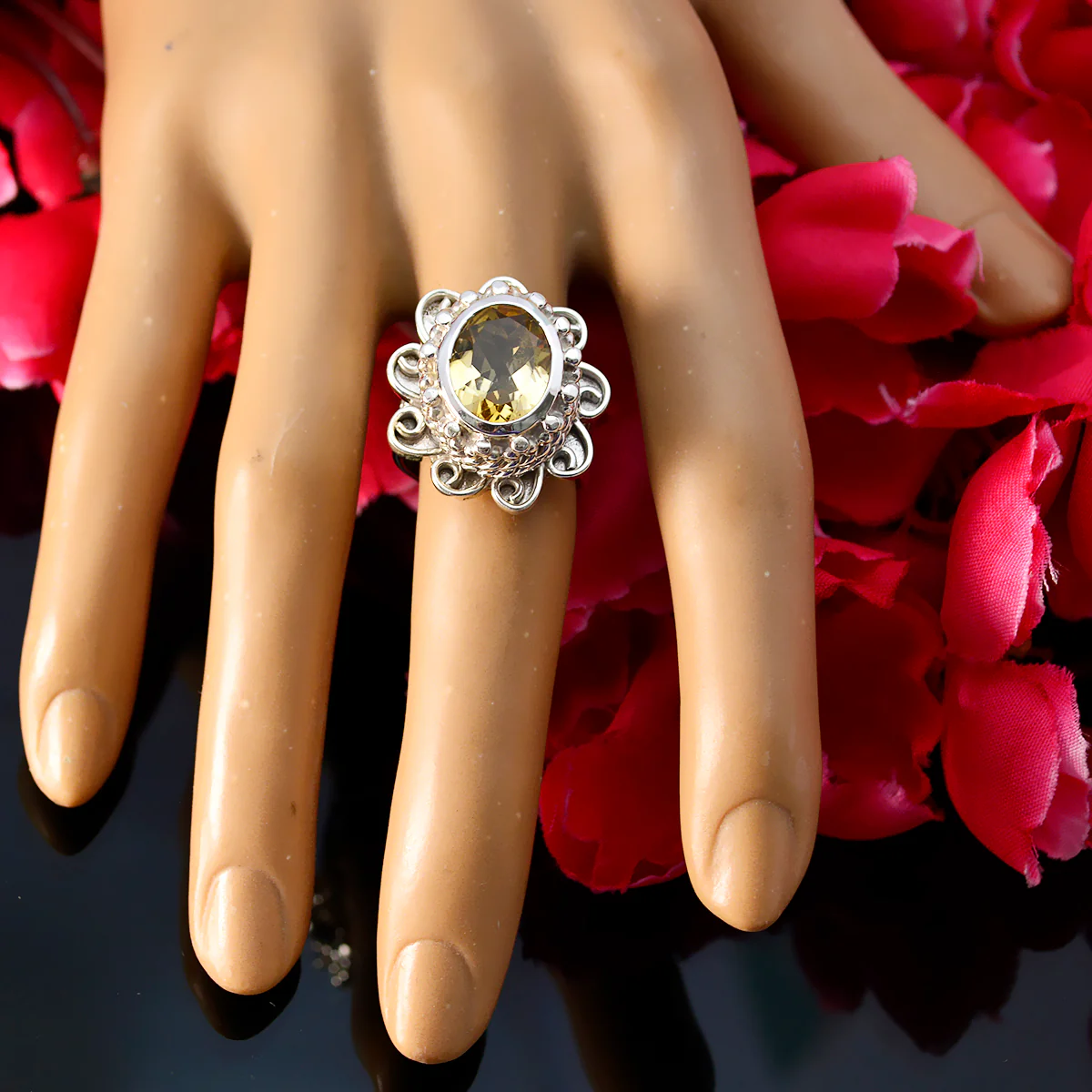 Citrine Solitaire Italian 925 Silver Yellow Gemstone Chunky Signet Ring Jewelry - Image 5