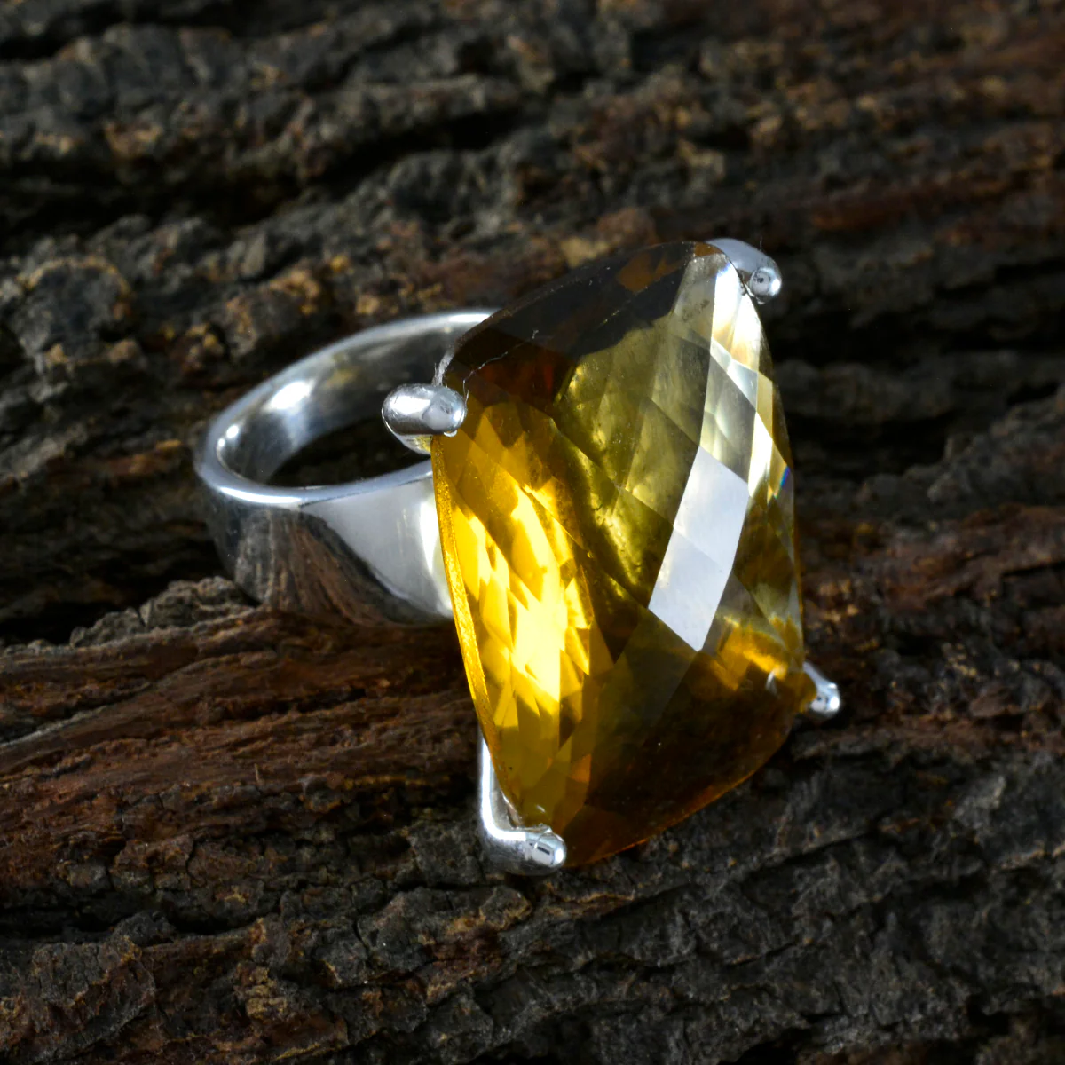 Citrine Solitaire Italian Silver Yellow Gems Chunky Armor Ring Jewelry - Image 3