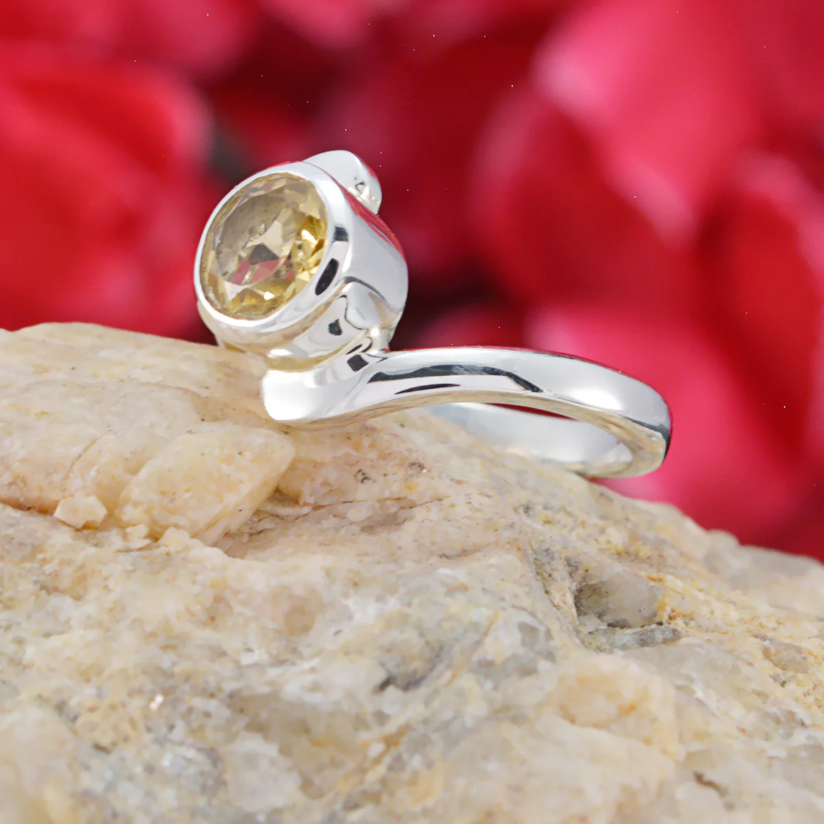 Citrine Solitaire Japanese Sterling Silver Yellow Gems Dainty Luxurious Ring Jewelry - Image 3