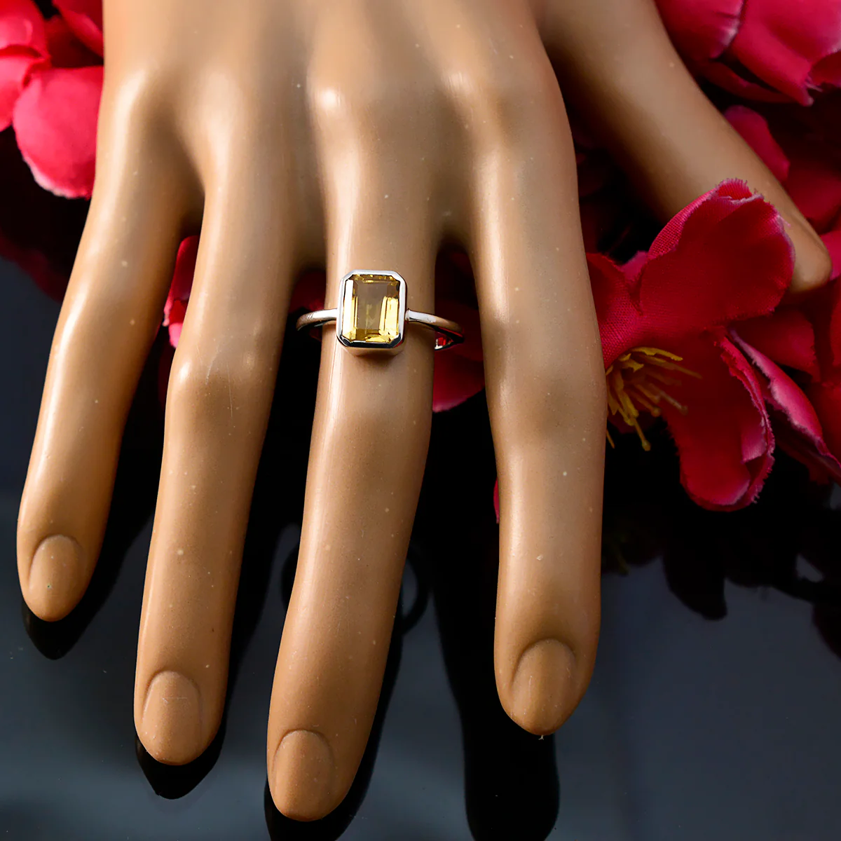 Citrine Solitaire Japanese Sterling Silver Yellow Gemstones Whisper-thin Contemporary Ring Jewelry - Image 5