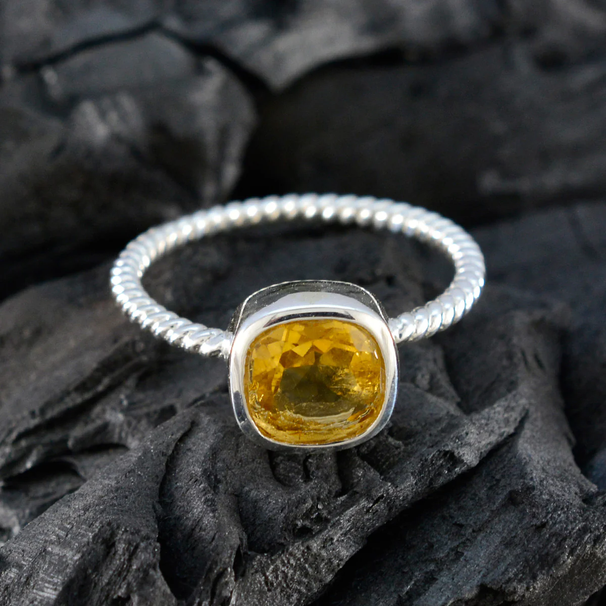 Citrine Solitaire Korean 92.5 Silver Yellow Gemstone Dainty Luxurious Ring Jewelry - Image 4