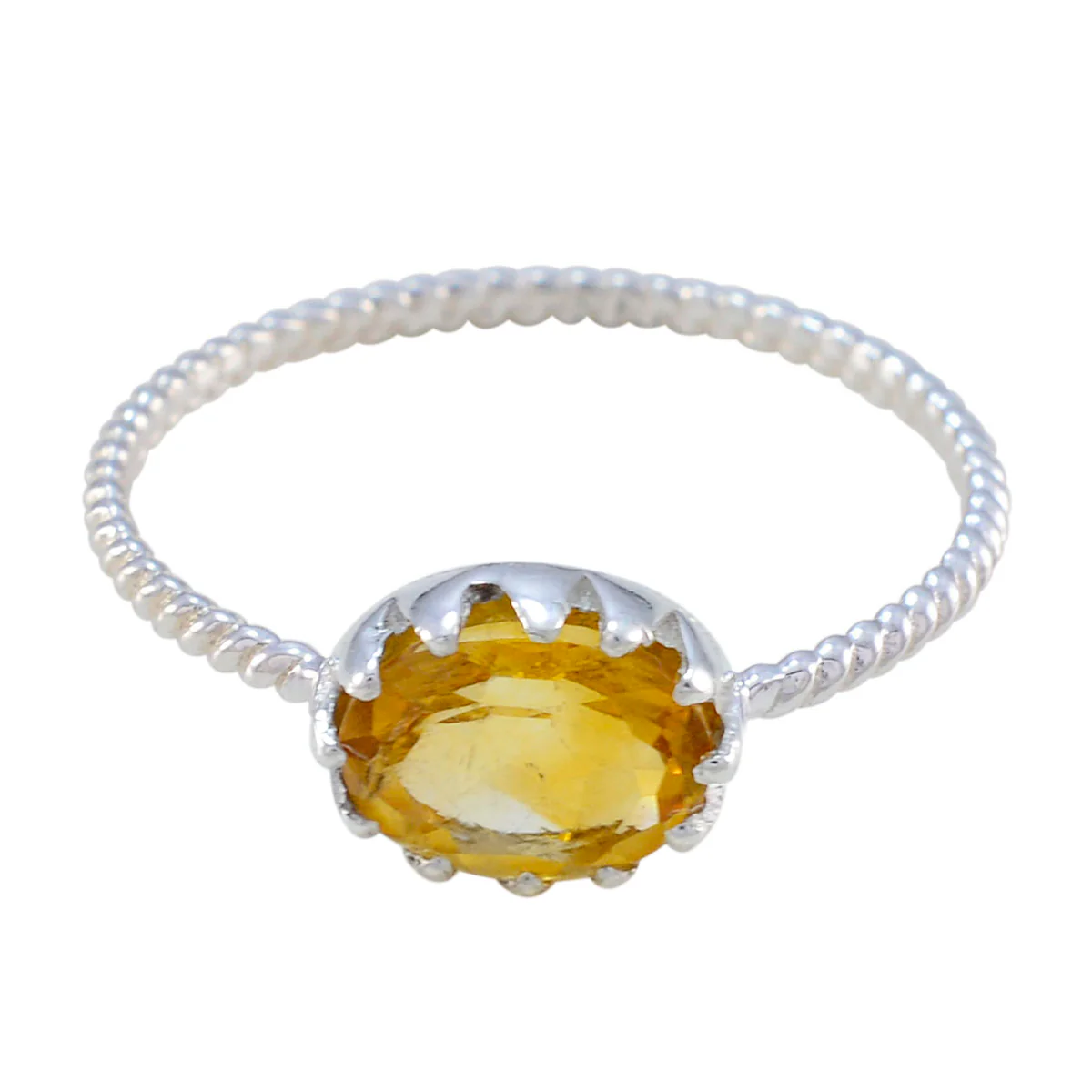 Citrine Solitaire Korean 925 Silver Yellow Gems Minimalist Twist Ring Jewelry